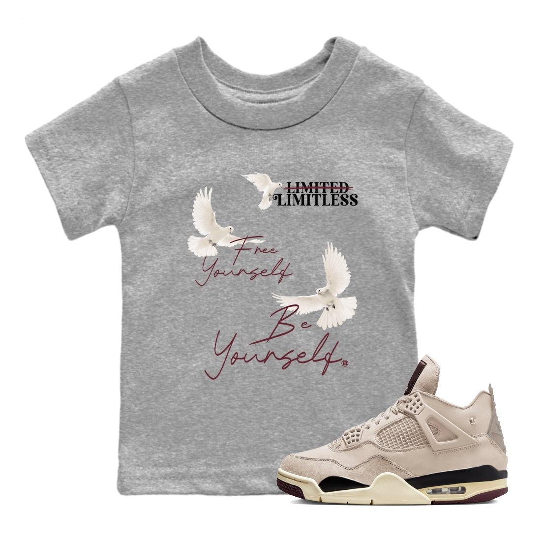 Free Yourself Be Yourself snkmatch Tees Kids - Air Jordan 4 A Ma Maniere x Fossil Stone