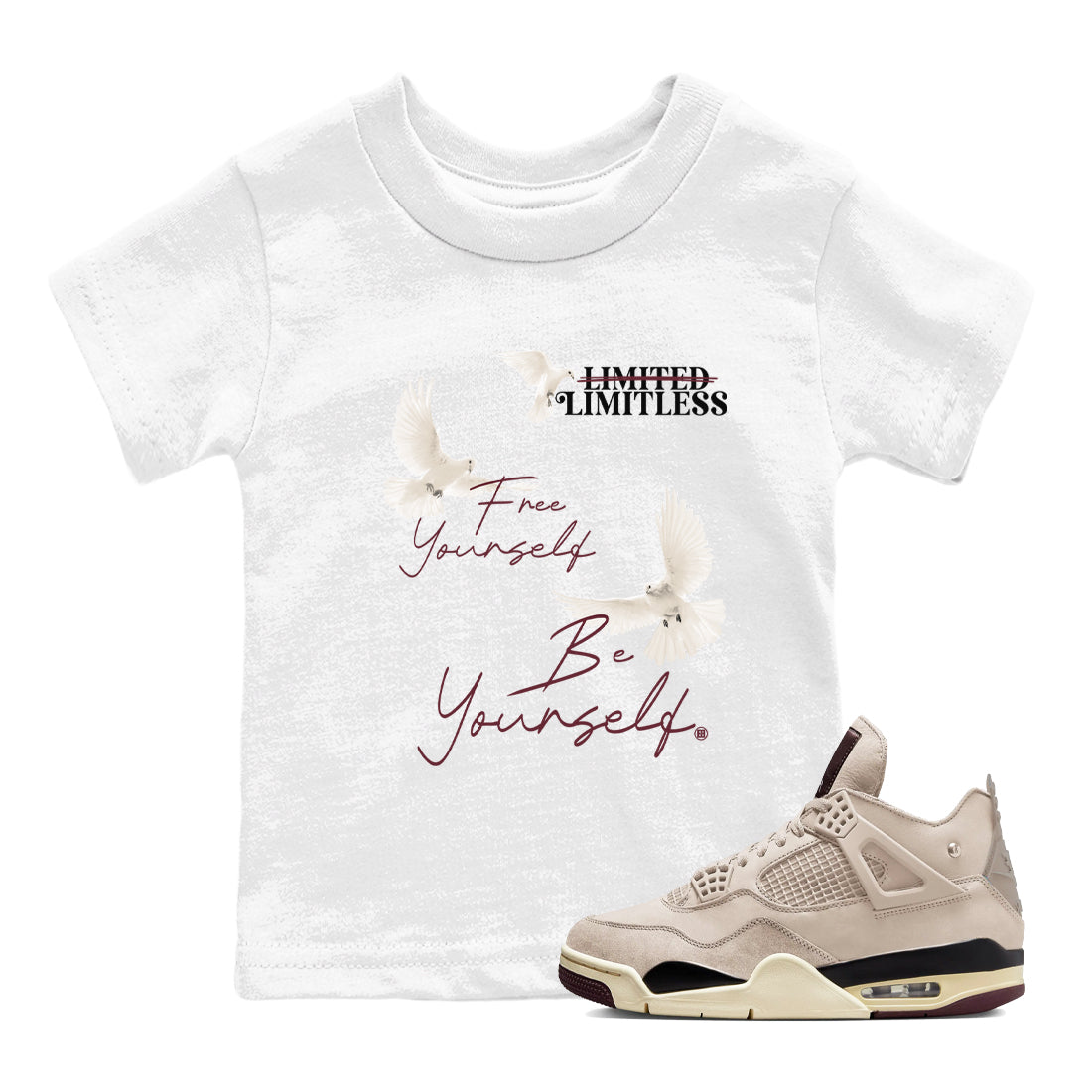 Free Yourself Be Yourself snkmatch Tees Kids - Air Jordan 4 A Ma Maniere x Fossil Stone