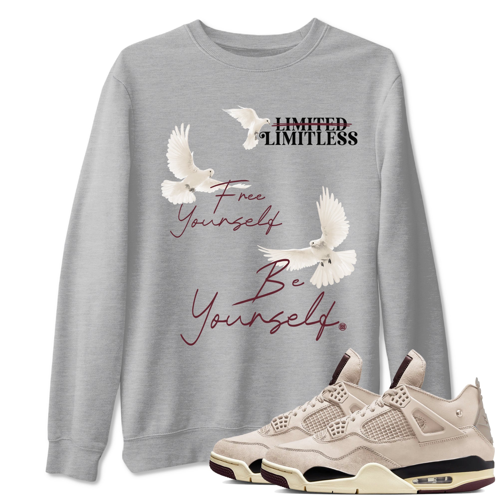 Free Yourself Be Yourself snkmatch Tees - Air Jordan 4 A Ma Maniere x Fossil Stone