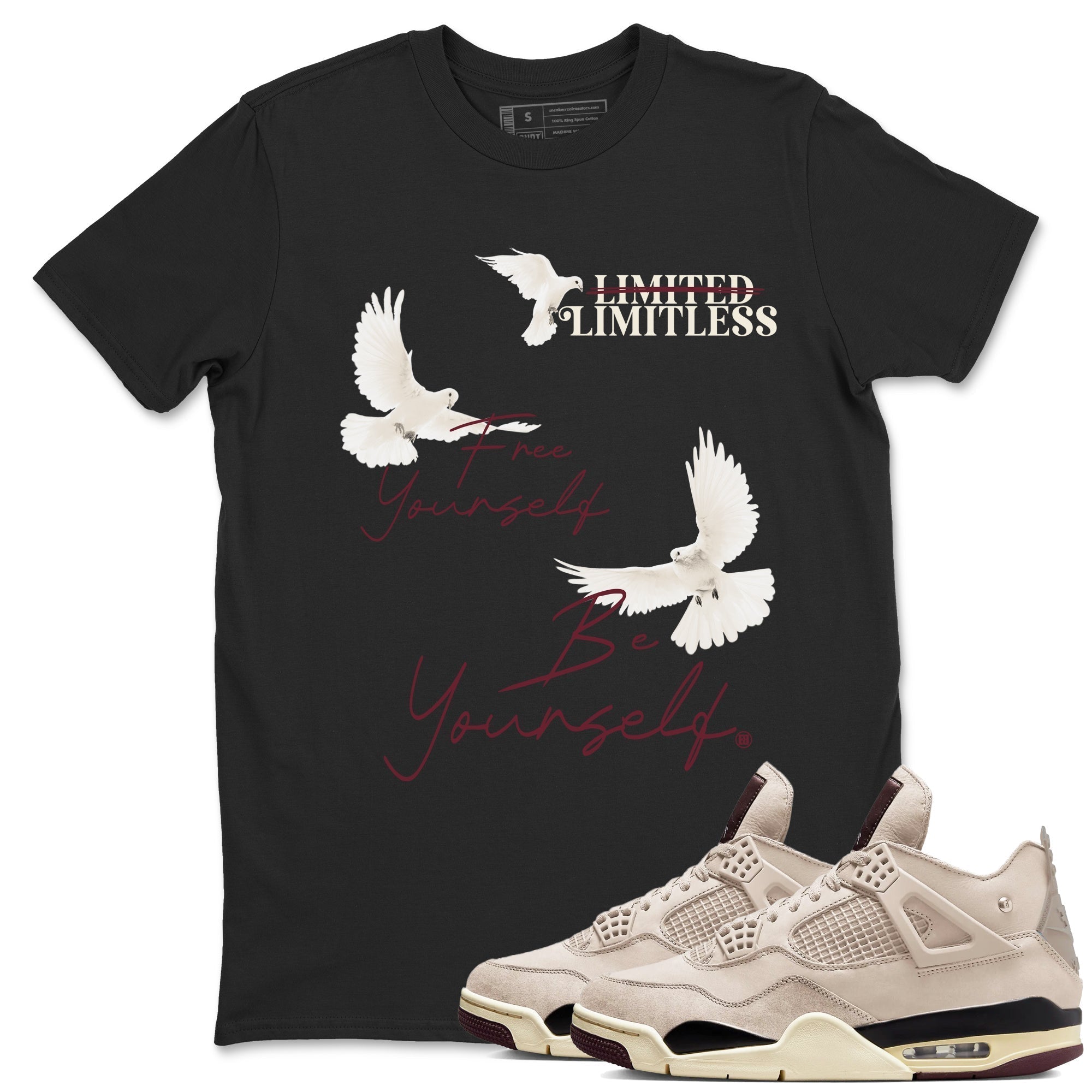 Free Yourself Be Yourself snkmatch Tees - Air Jordan 4 A Ma Maniere x Fossil Stone