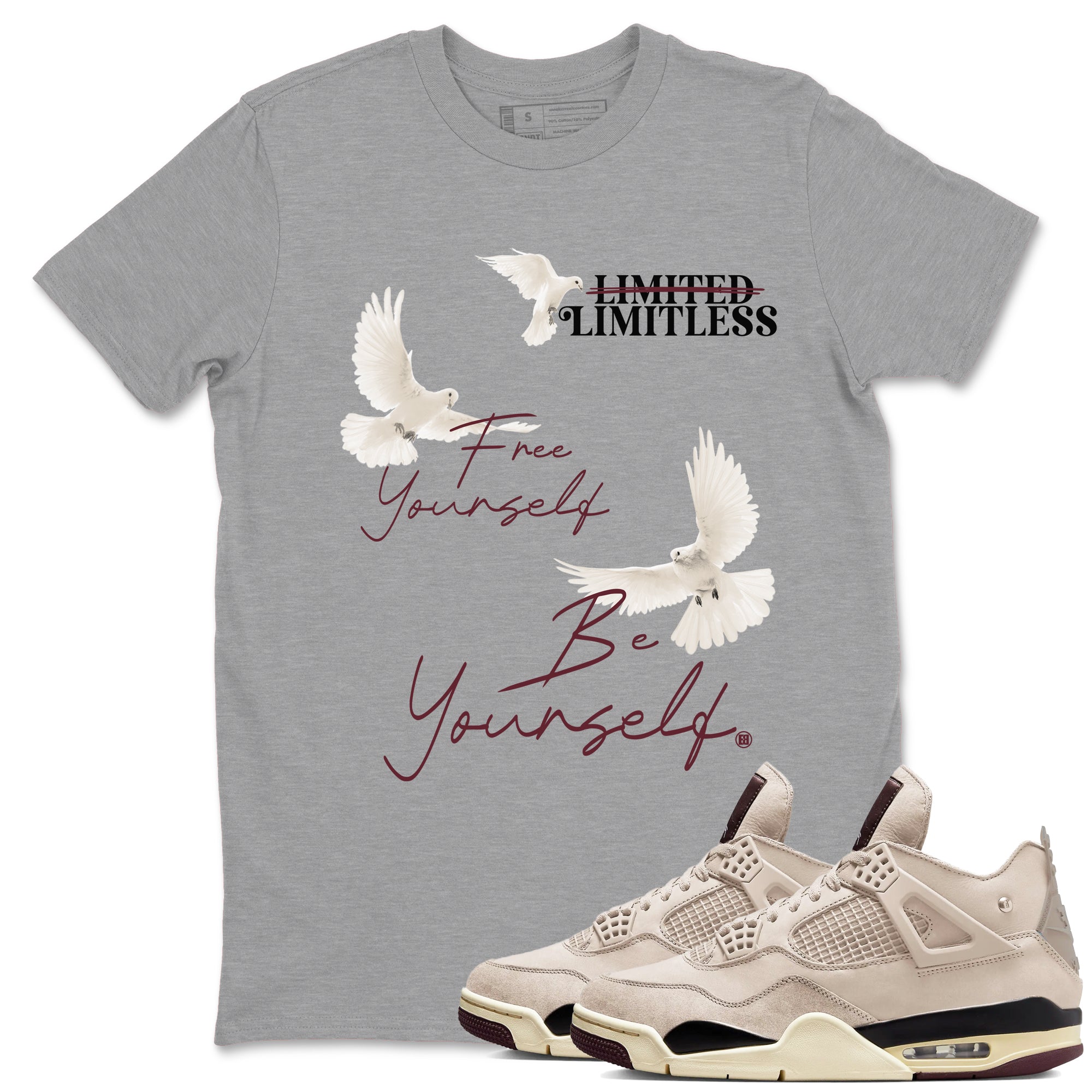 Free Yourself Be Yourself snkmatch Tees - Air Jordan 4 A Ma Maniere x Fossil Stone