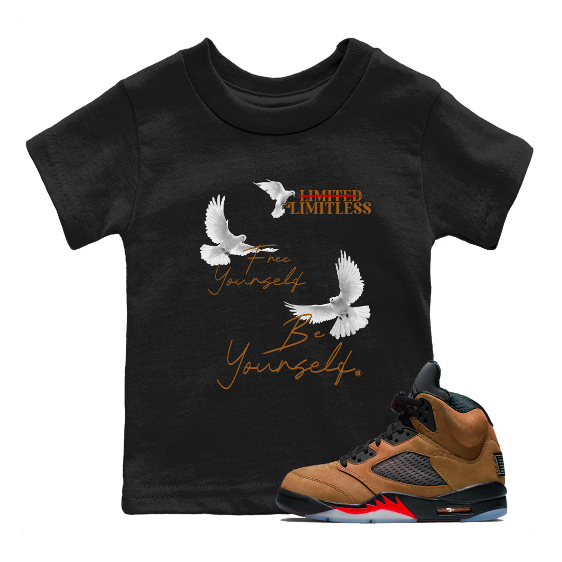 Free Yourself Be Yourself snkmatch Tees Kids - Air Jordan 5 Archaeo Brown