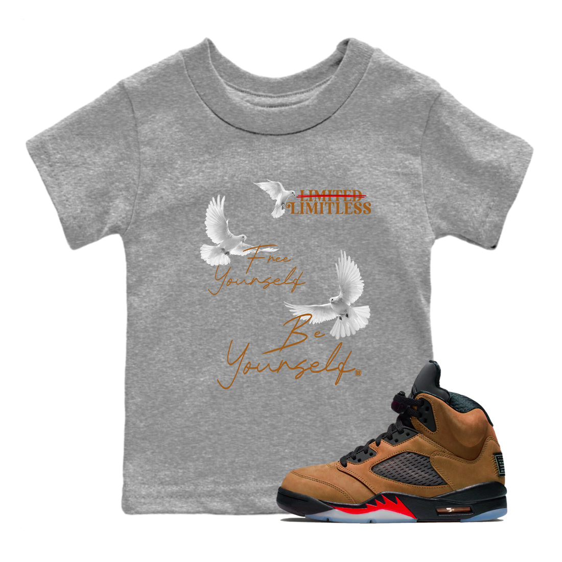 Free Yourself Be Yourself snkmatch Tees Kids - Air Jordan 5 Archaeo Brown
