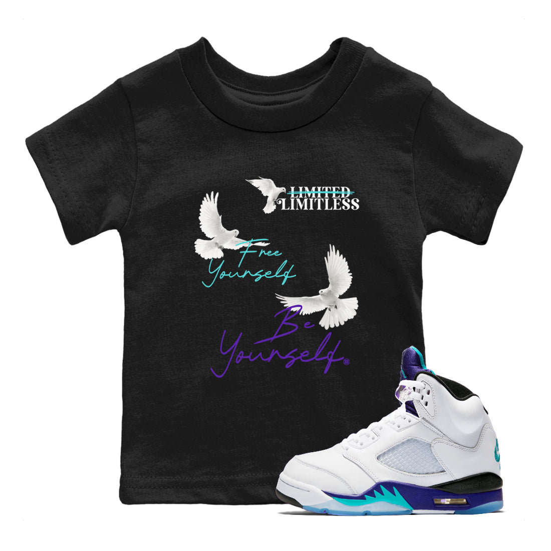 Free Yourself Be Yourself snkmatch Tees Kids - Air Jordan 5 Grape