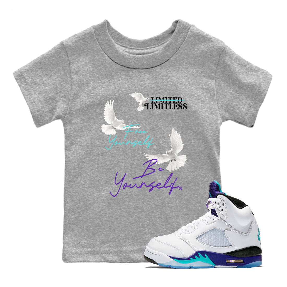 Free Yourself Be Yourself snkmatch Tees Kids - Air Jordan 5 Grape