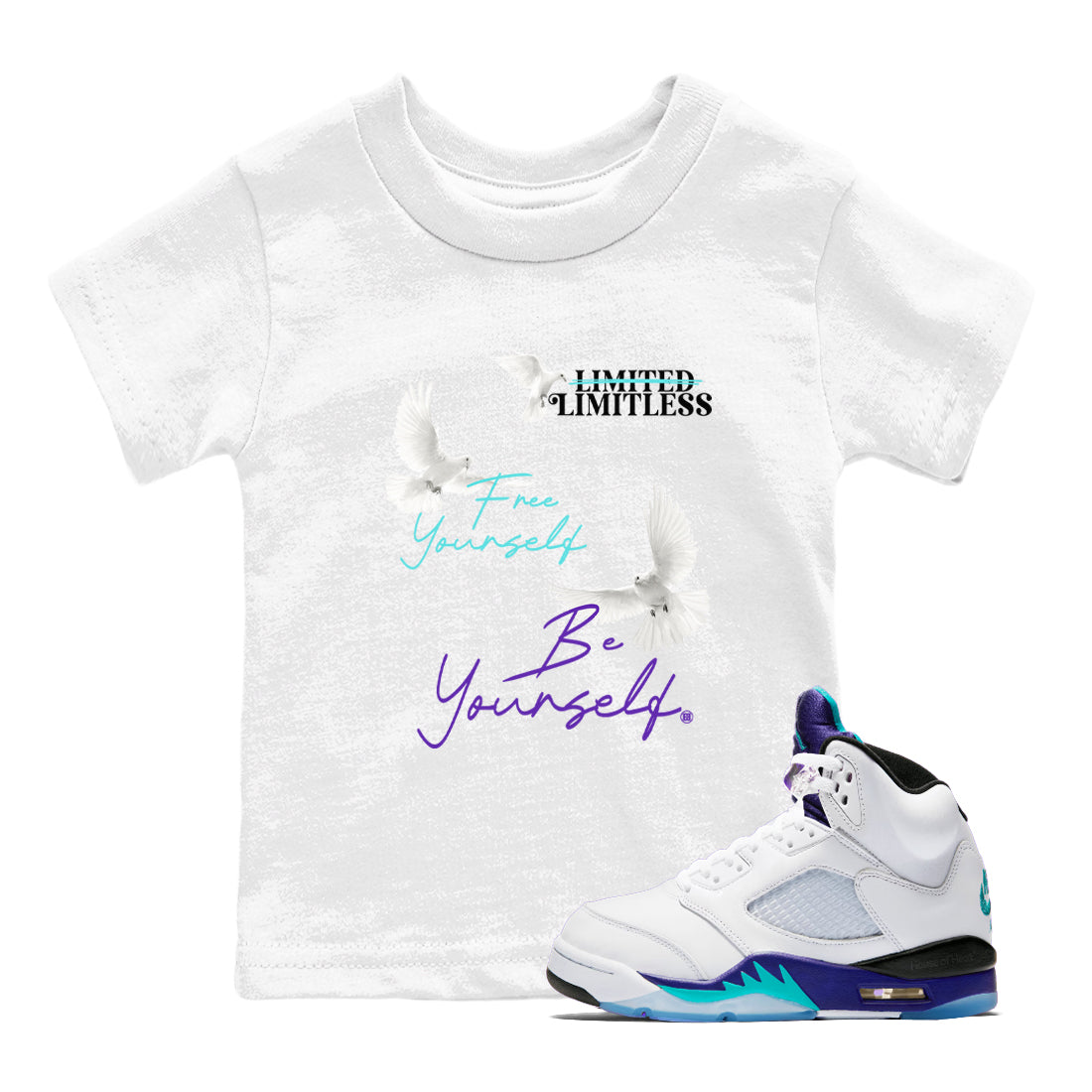 Free Yourself Be Yourself snkmatch Tees Kids - Air Jordan 5 Grape