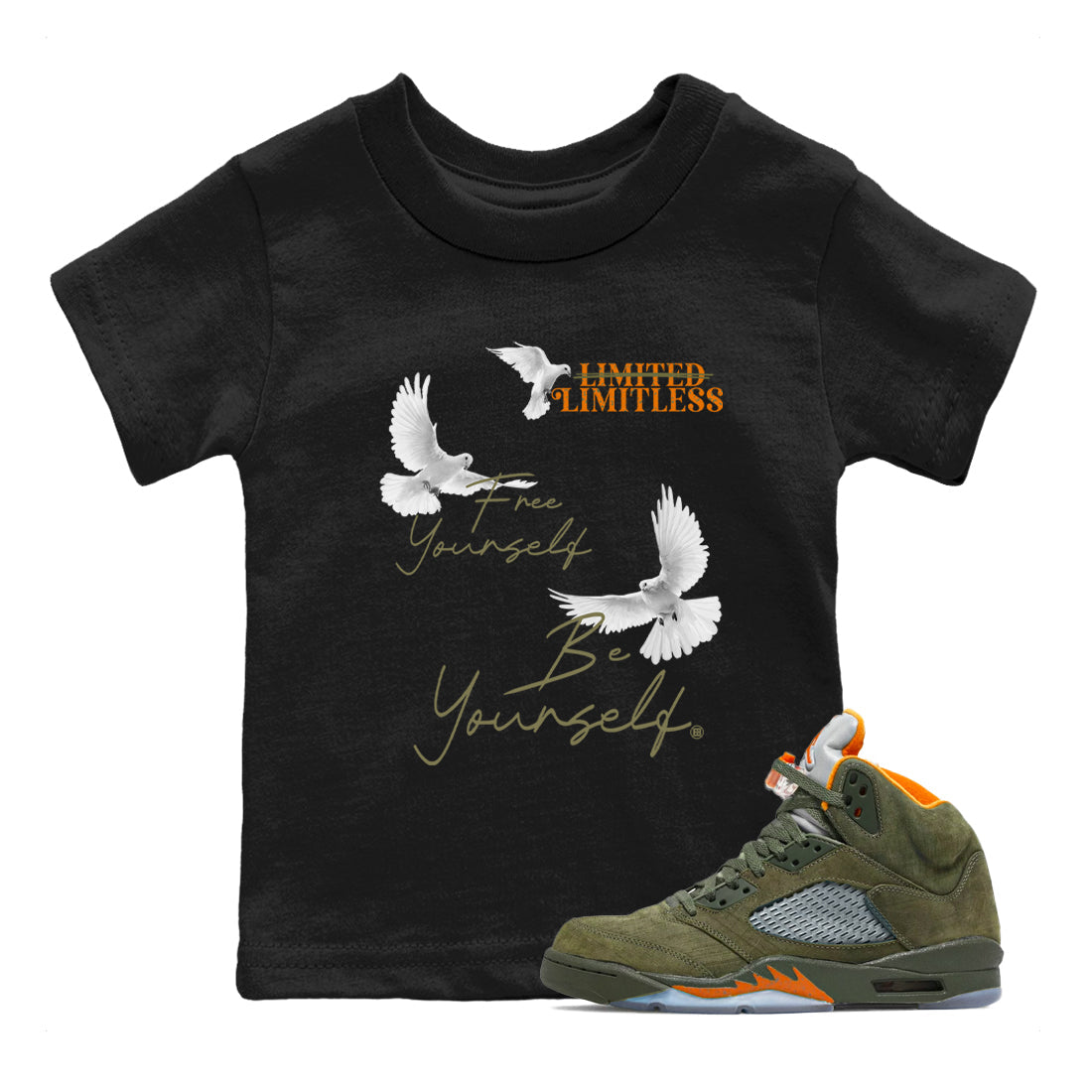 Free Yourself Be Yourself snkmatch Tees Kids - Air Jordan 5 Olive