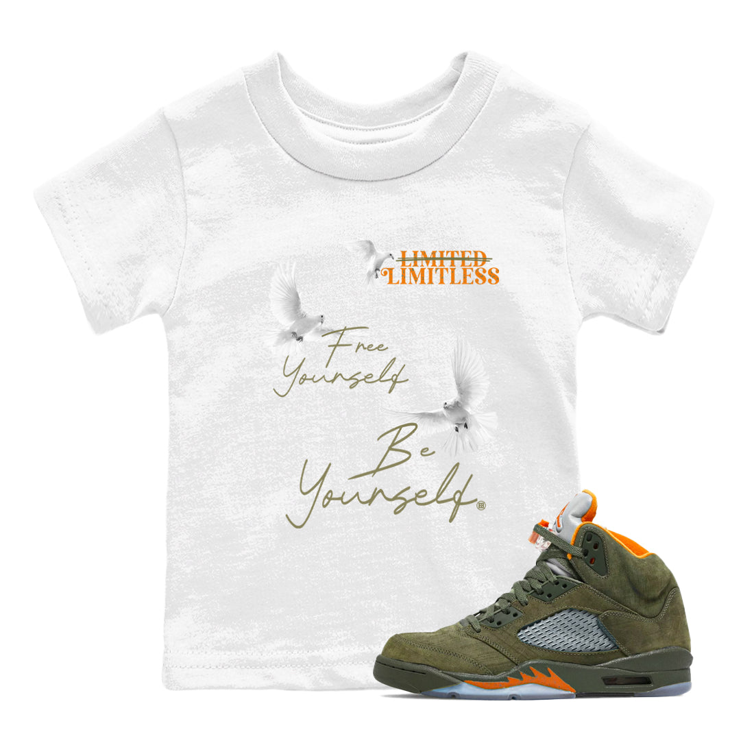 Free Yourself Be Yourself snkmatch Tees Kids - Air Jordan 5 Olive