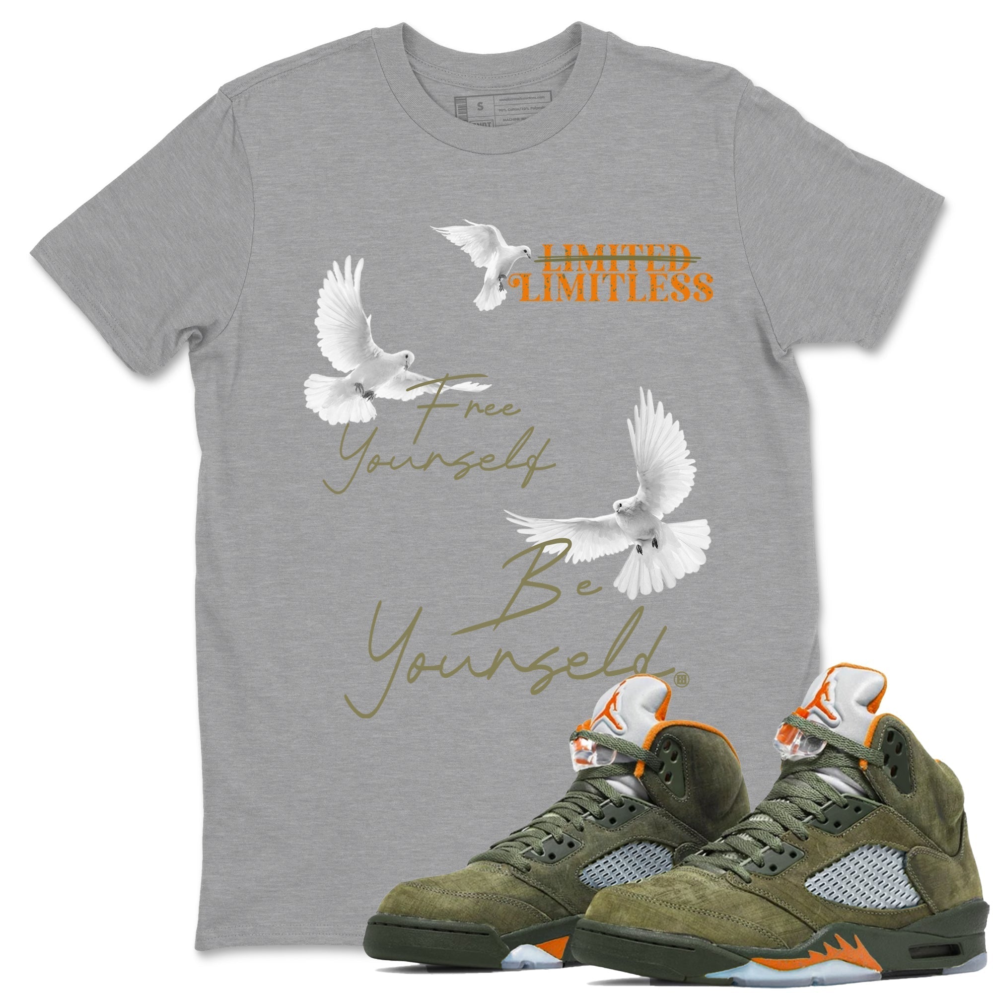 Free Yourself Be Yourself snkmatch Tees - Air Jordan 5 Olive