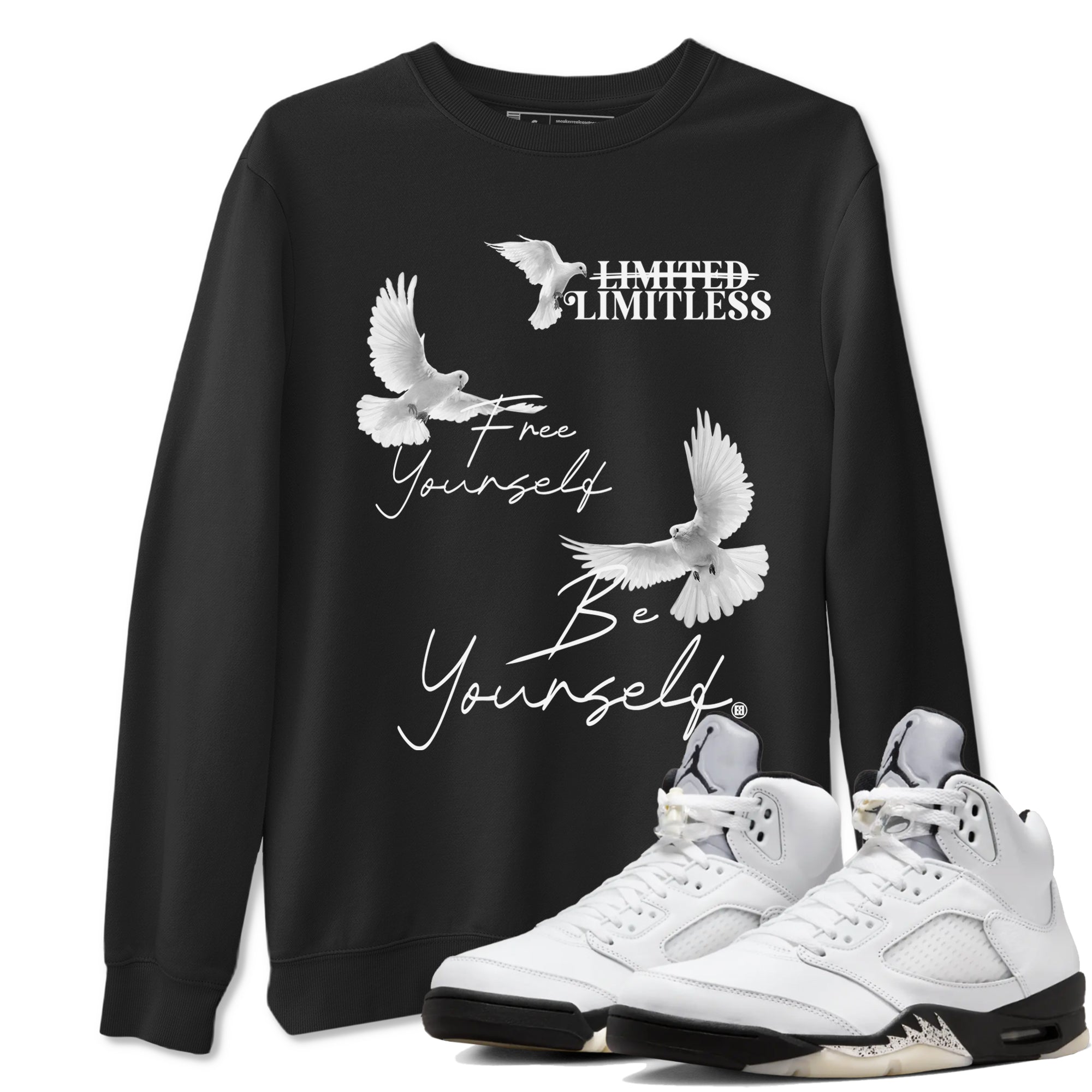 Free Yourself Be Yourself snkmatch Tees - Air Jordan 5 White Black