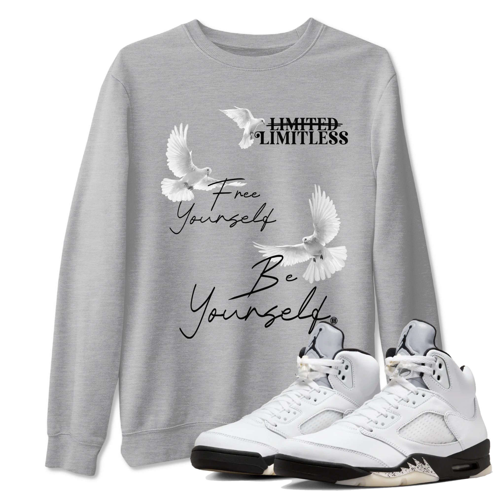 Free Yourself Be Yourself snkmatch Tees - Air Jordan 5 White Black
