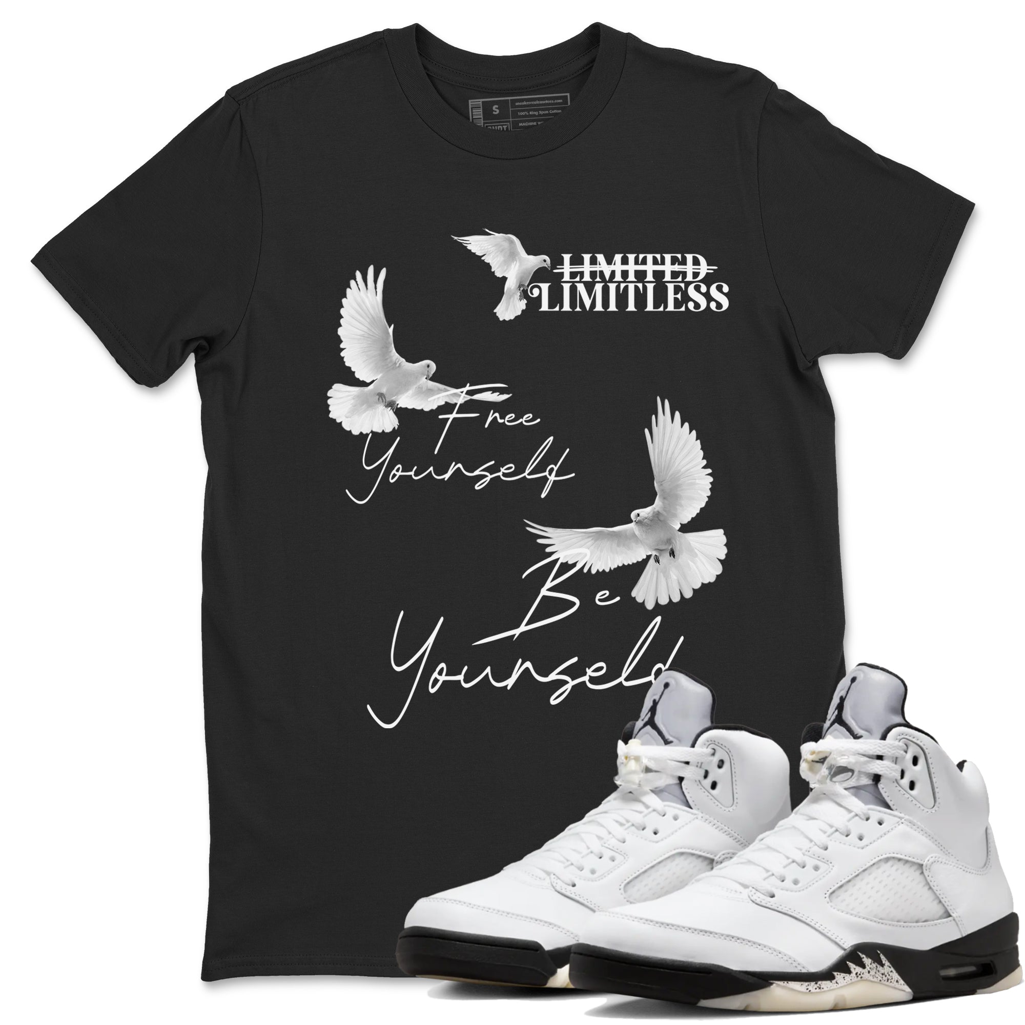 Free Yourself Be Yourself snkmatch Tees - Air Jordan 5 White Black
