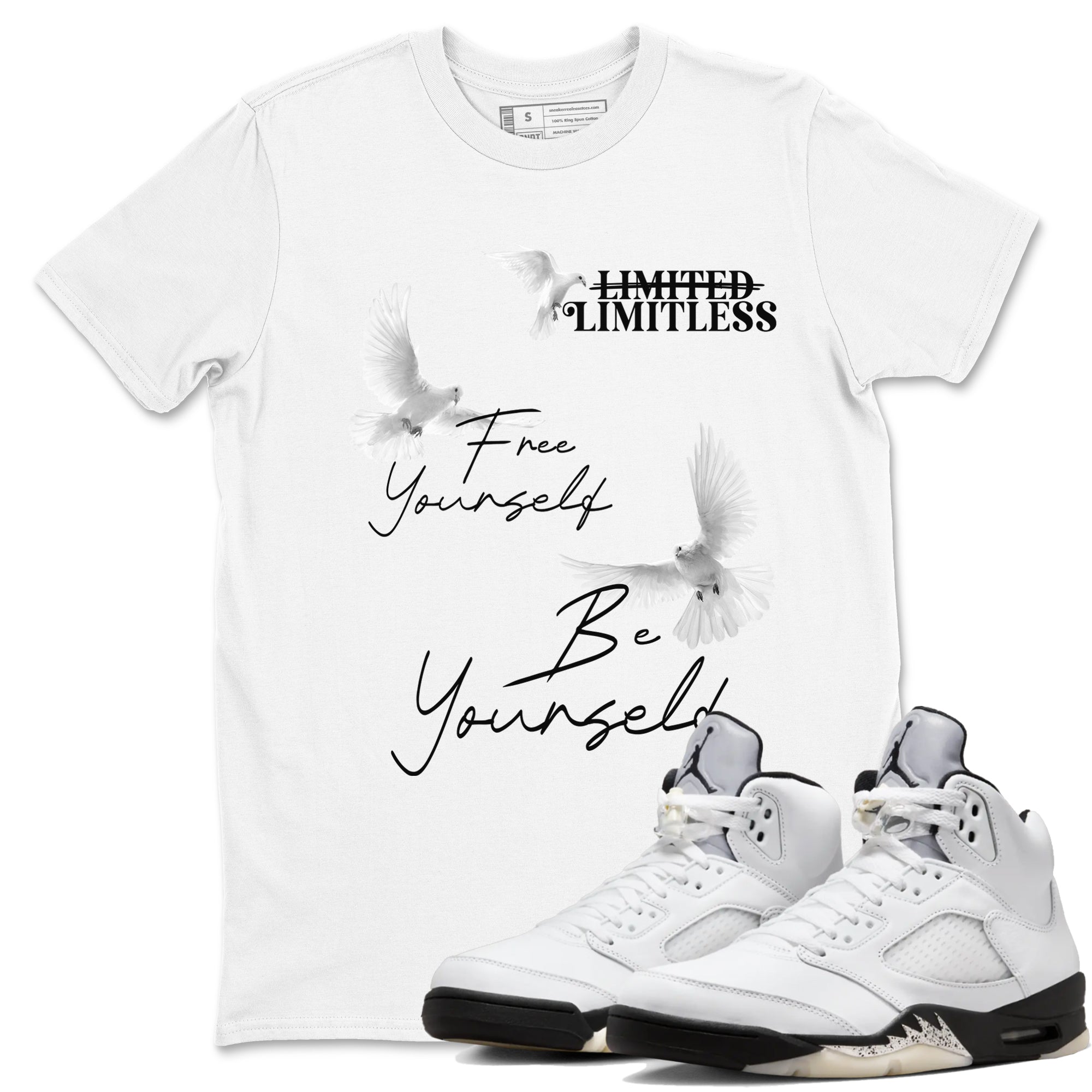 Free Yourself Be Yourself snkmatch Tees - Air Jordan 5 White Black
