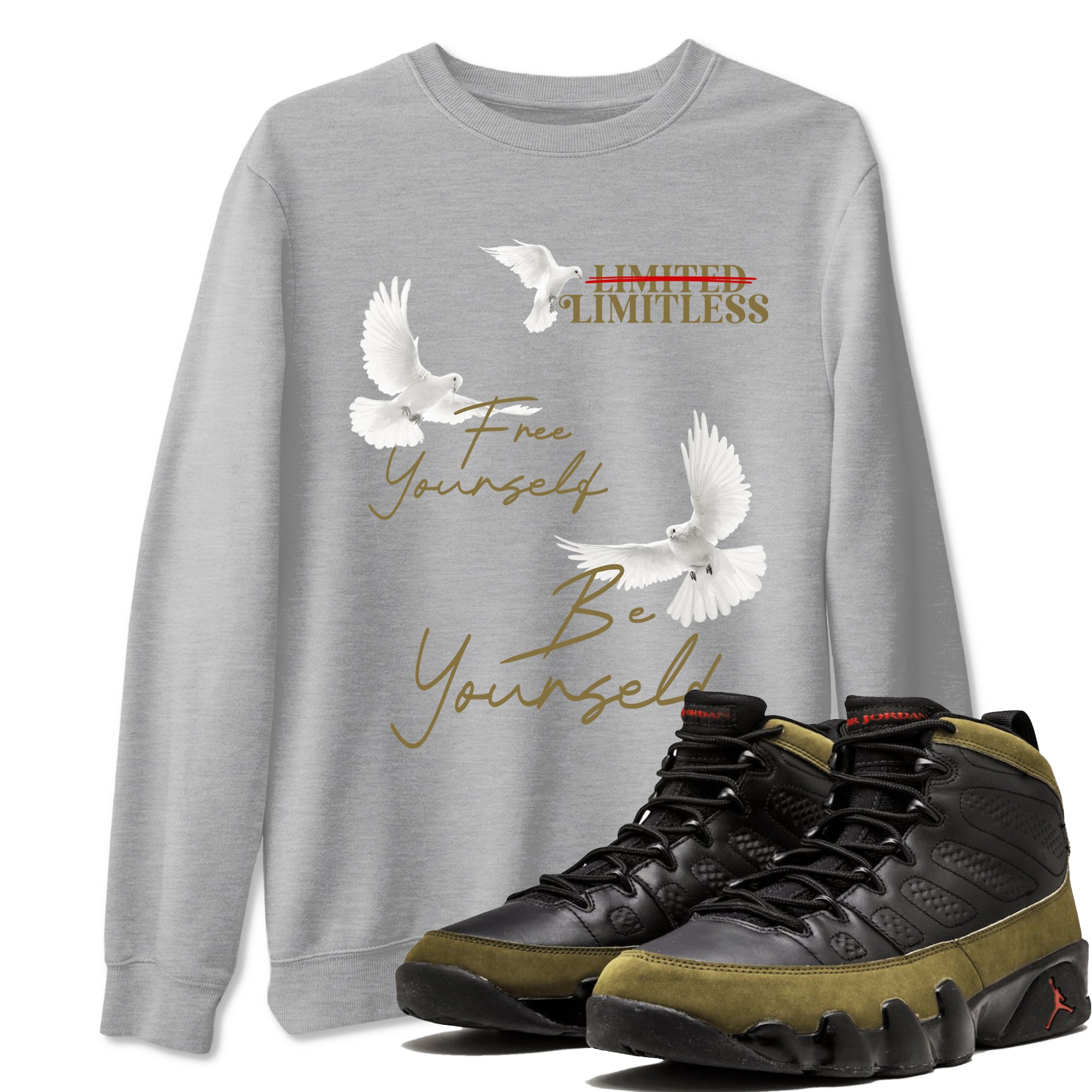 Free Yourself Be Yourself snkmatch Tees - Air Jordan 9 Olive