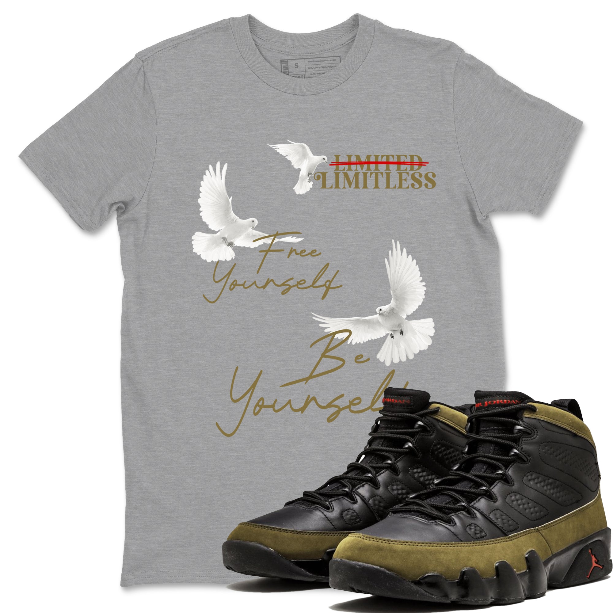 Free Yourself Be Yourself snkmatch Tees - Air Jordan 9 Olive