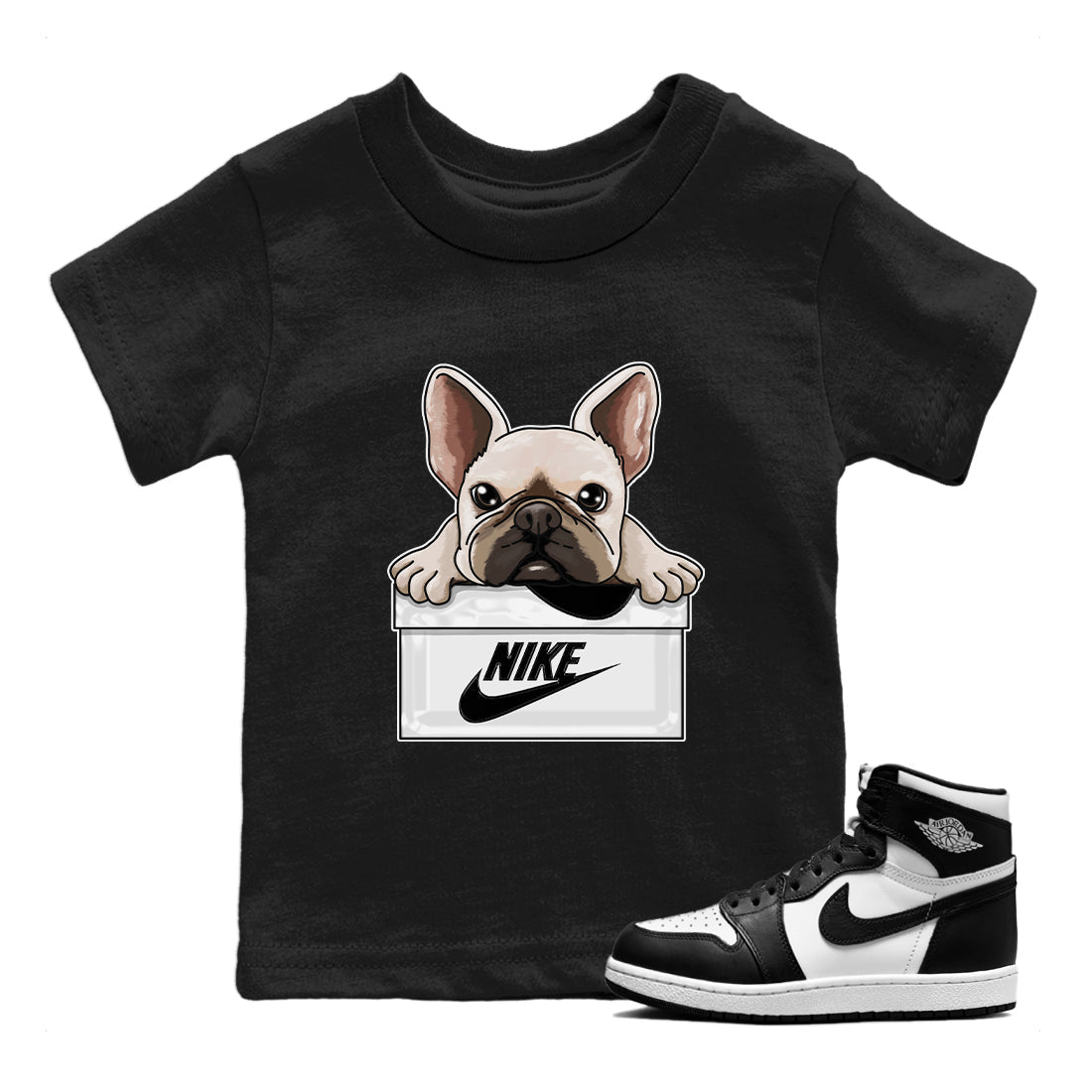French Bulldog Kids Tops - Air Jordan 1 Black White
