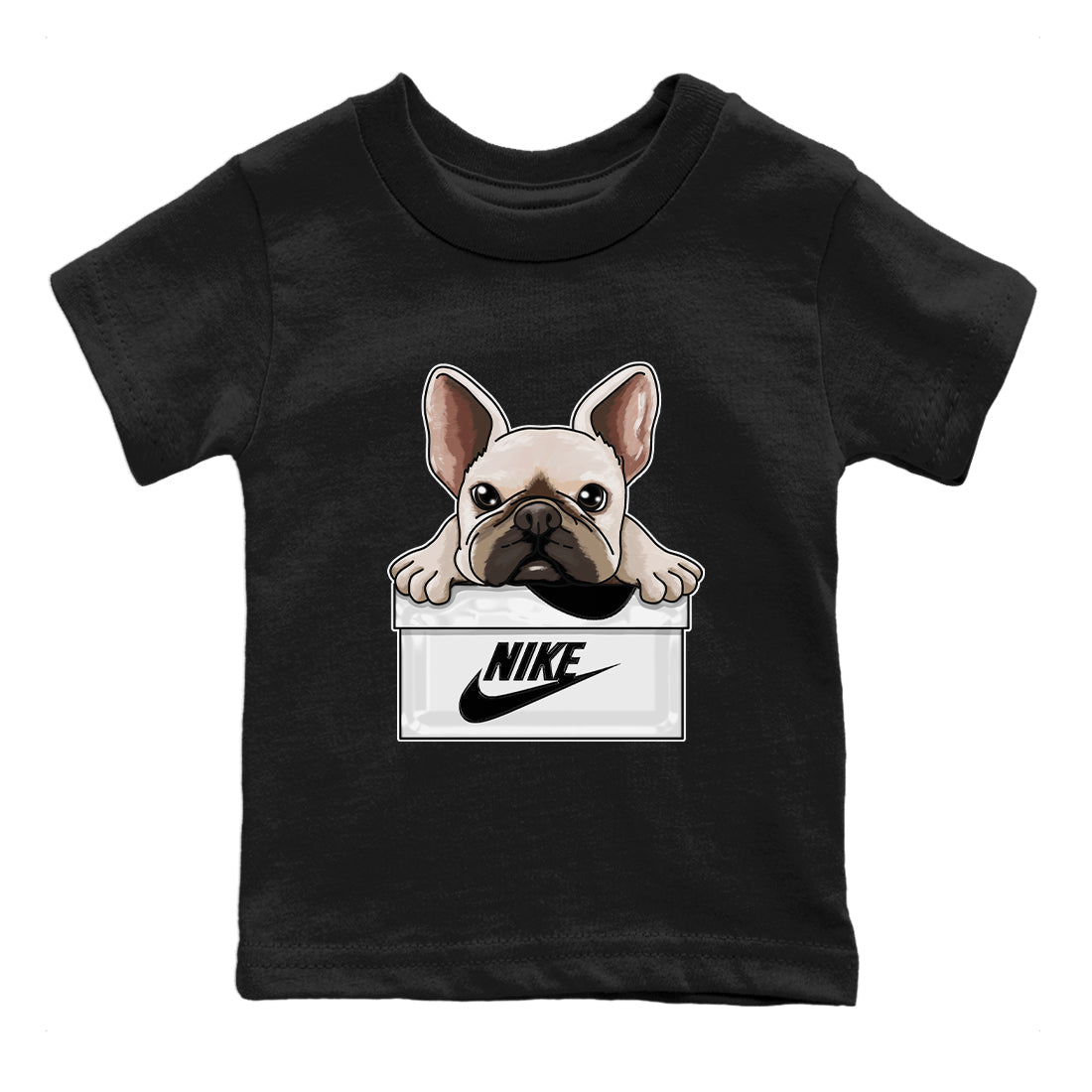 French Bulldog Kids Tops - Air Jordan 1 Black White