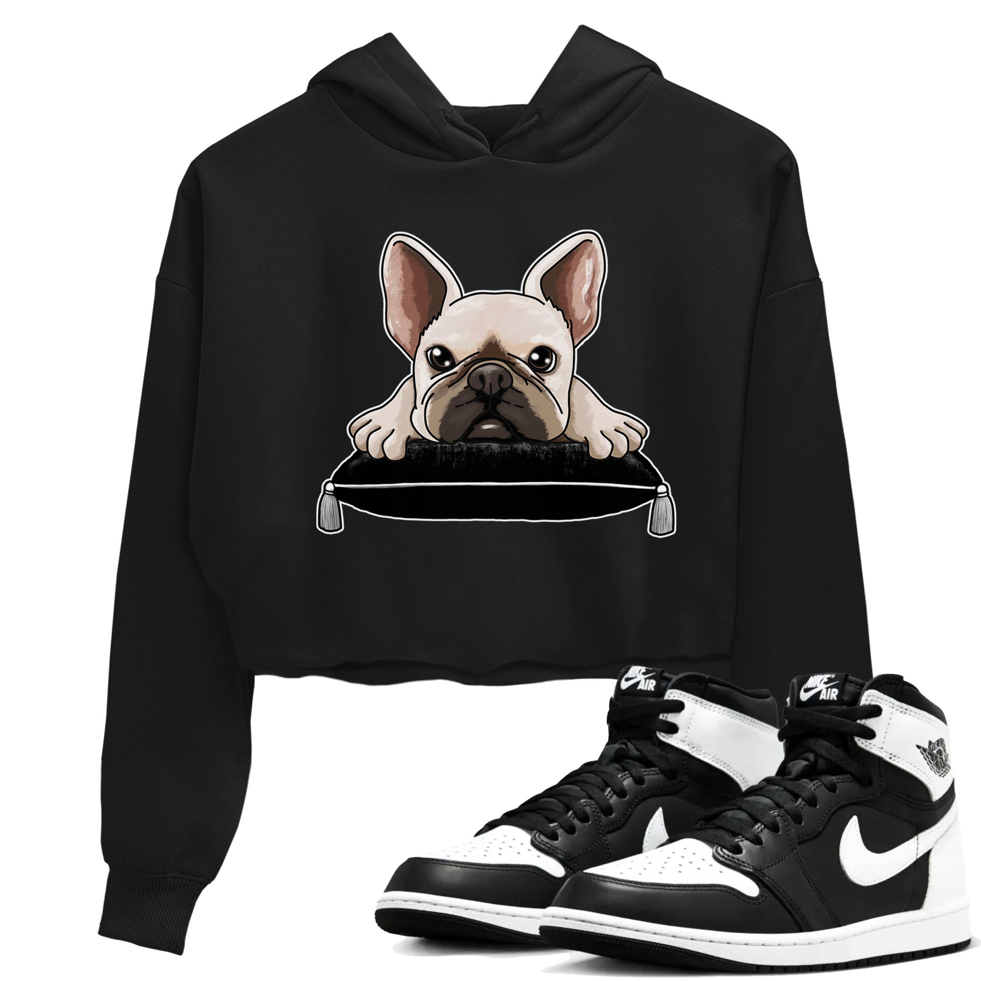 French Bulldog snkmatch Women's Top - Air Jordan 1 Black White