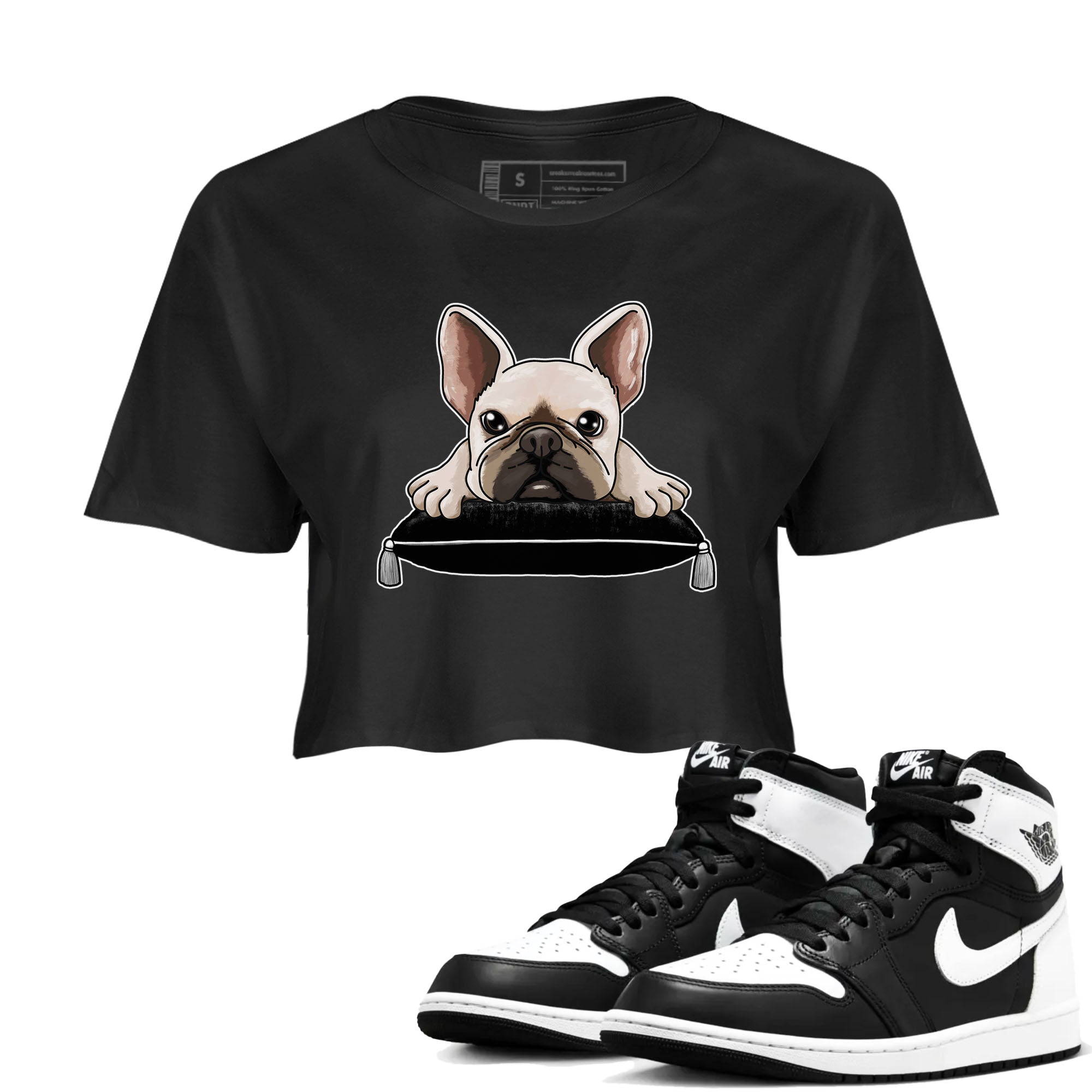 French Bulldog snkmatch Women's Top - Air Jordan 1 Black White