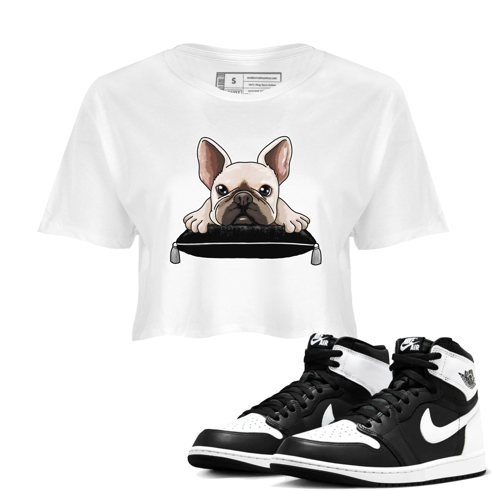 French Bulldog snkmatch Women's Top - Air Jordan 1 Black White