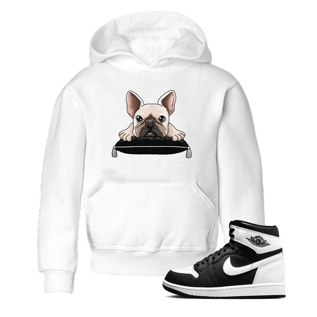 French Bulldog snkmatch Tees Kids - Air Jordan 1 Black White