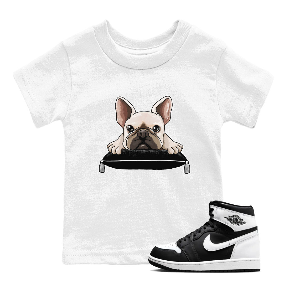 French Bulldog snkmatch Tees Kids - Air Jordan 1 Black White