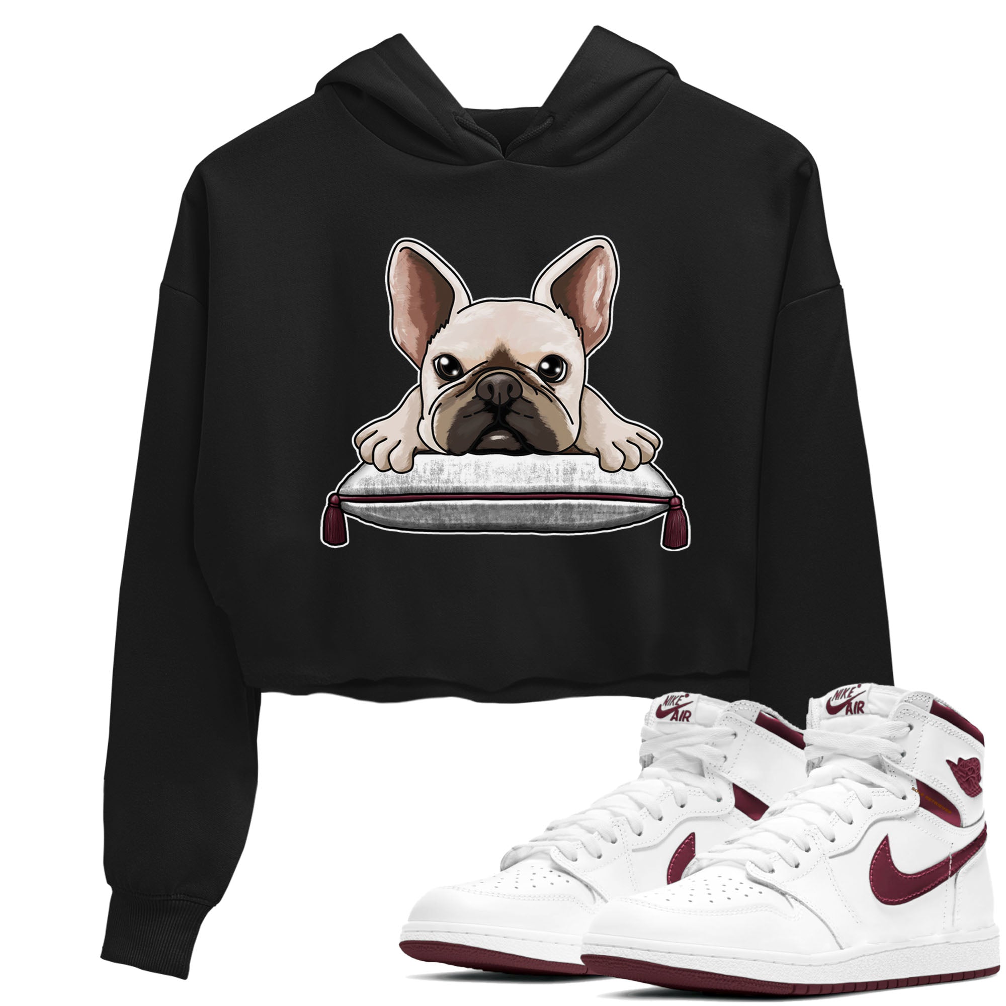 French Bulldog snkmatch Women's Top - Air Jordan 1 Metallic Burgundy