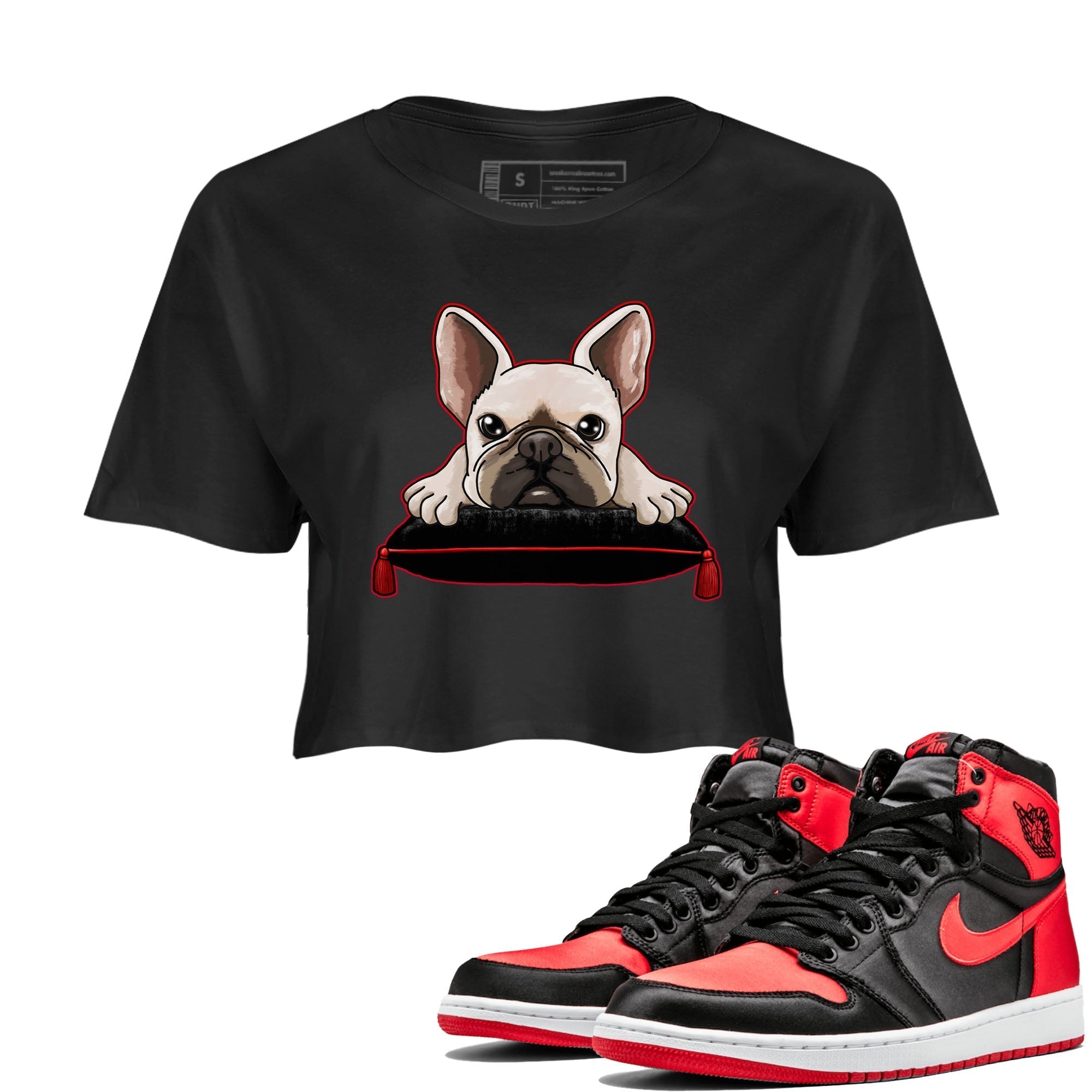 French Bulldog snkmatch Women's Top - Air Jordan 1 Satin Bred