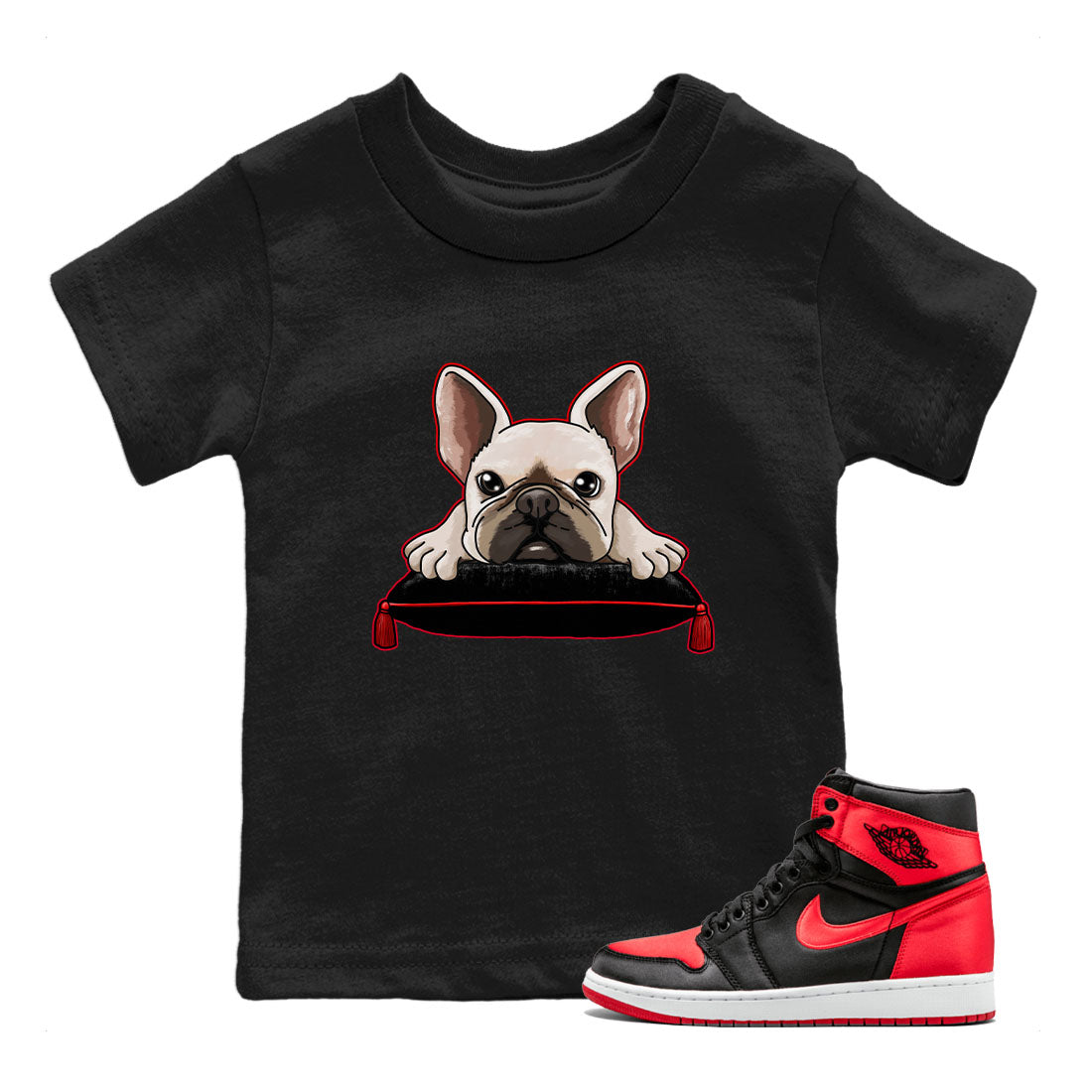 French Bulldog snkmatch Tee Kids - Air Jordan 1 Satin Bred