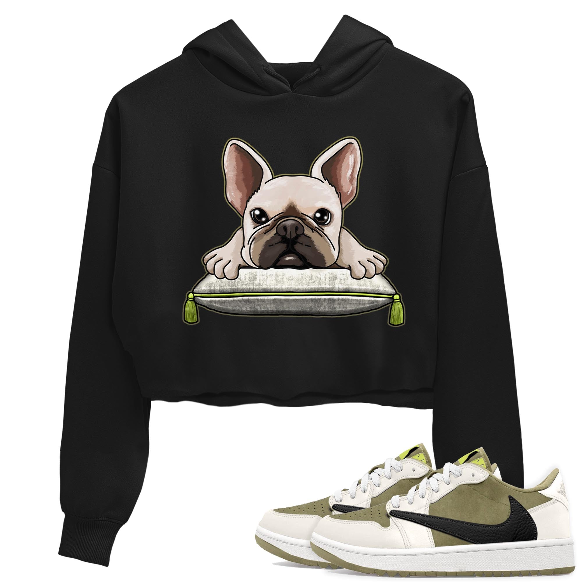 French Bulldog snkmatch Women's Top - Air Jordan 1 Travis Scott Golf Olive