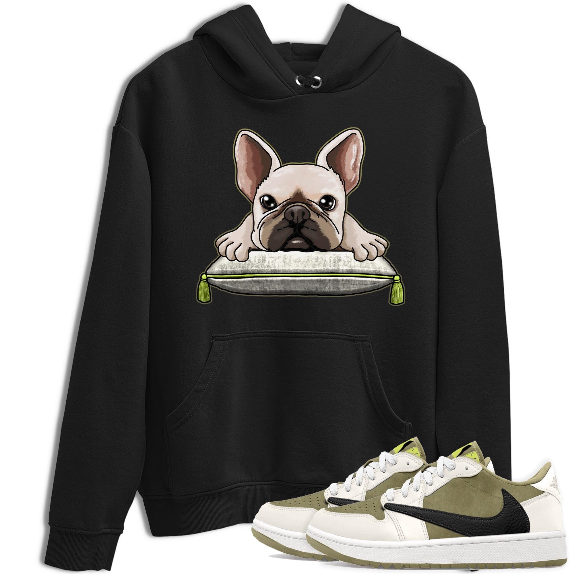 French Bulldog snkmatch Tee - Air Jordan 1 Travis Scott Golf Olive