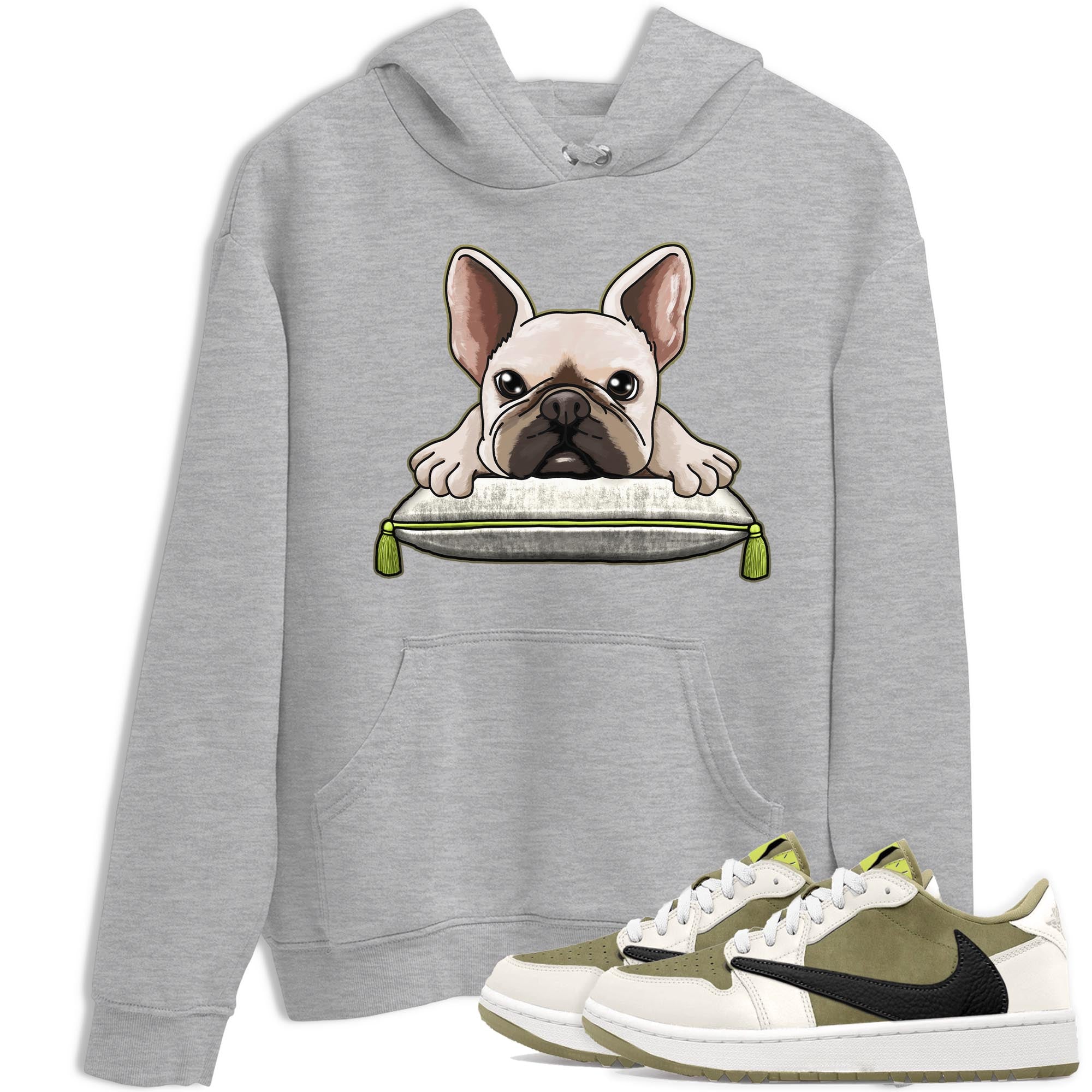 French Bulldog snkmatch Tee - Air Jordan 1 Travis Scott Golf Olive