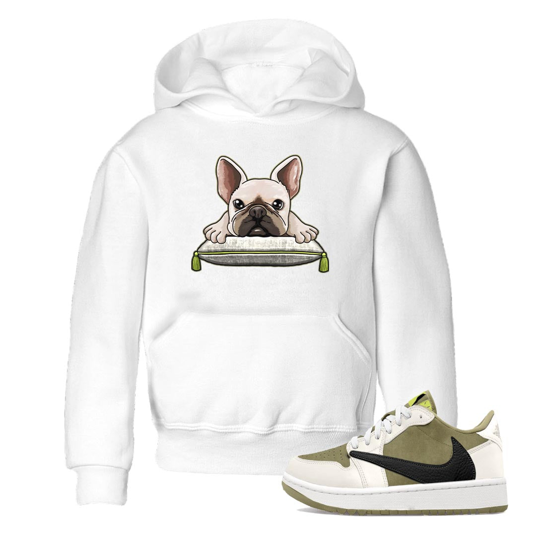 French Bulldog snkmatch Tee Kids - Air Jordan 1 Travis Scott Golf Olive
