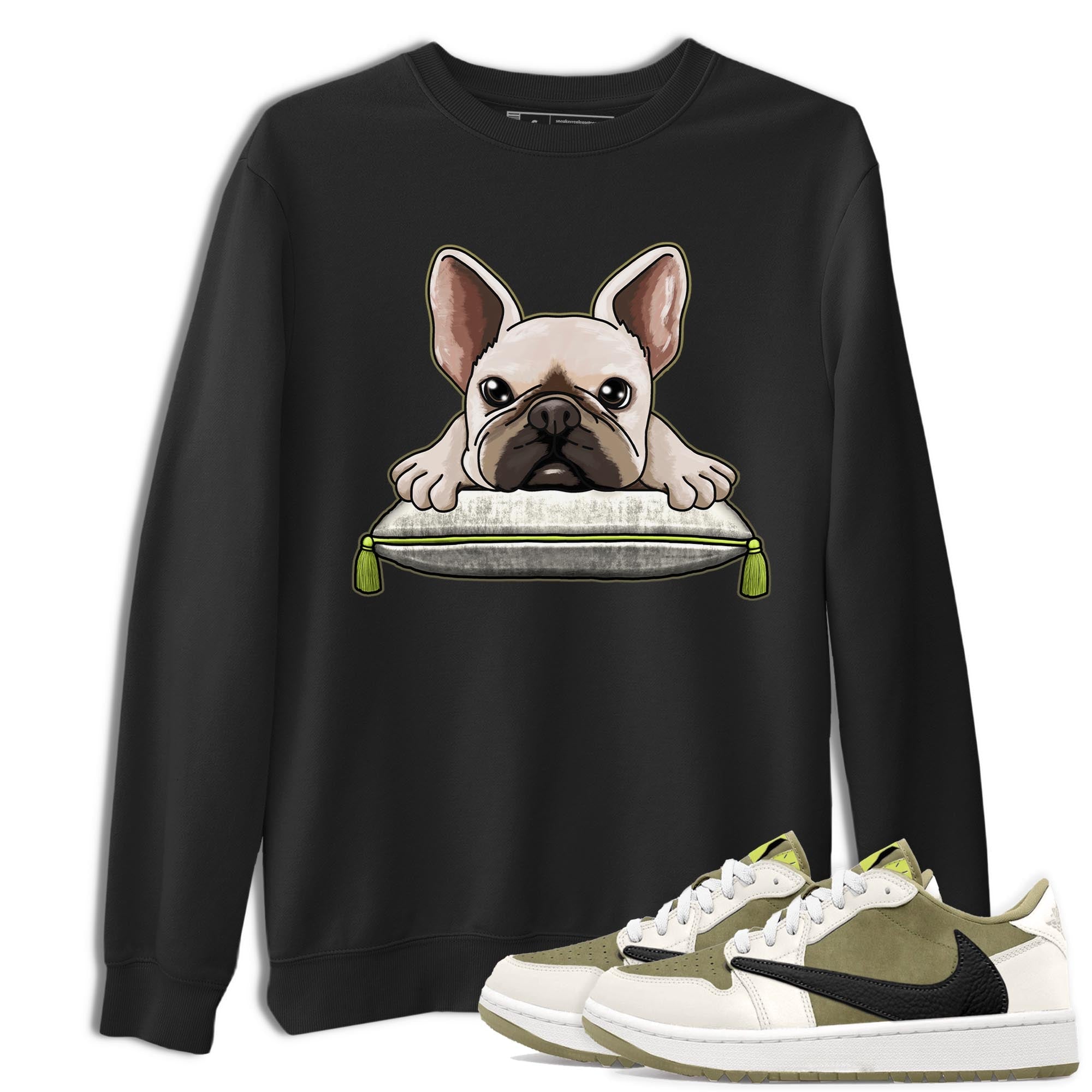 French Bulldog snkmatch Tee - Air Jordan 1 Travis Scott Golf Olive