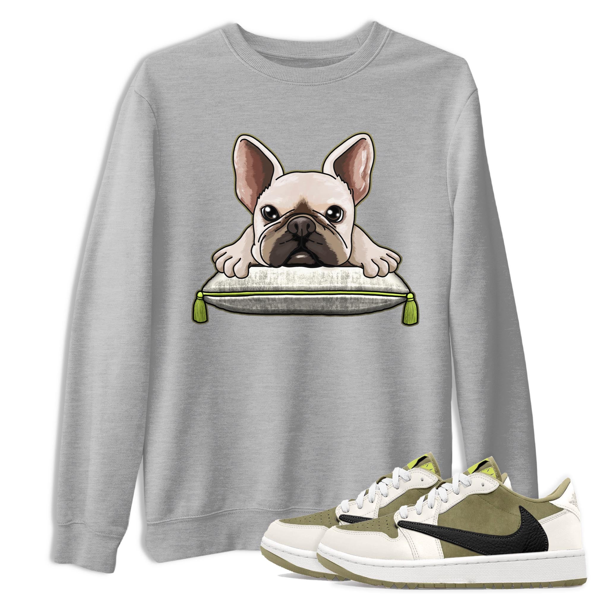 French Bulldog snkmatch Tee - Air Jordan 1 Travis Scott Golf Olive
