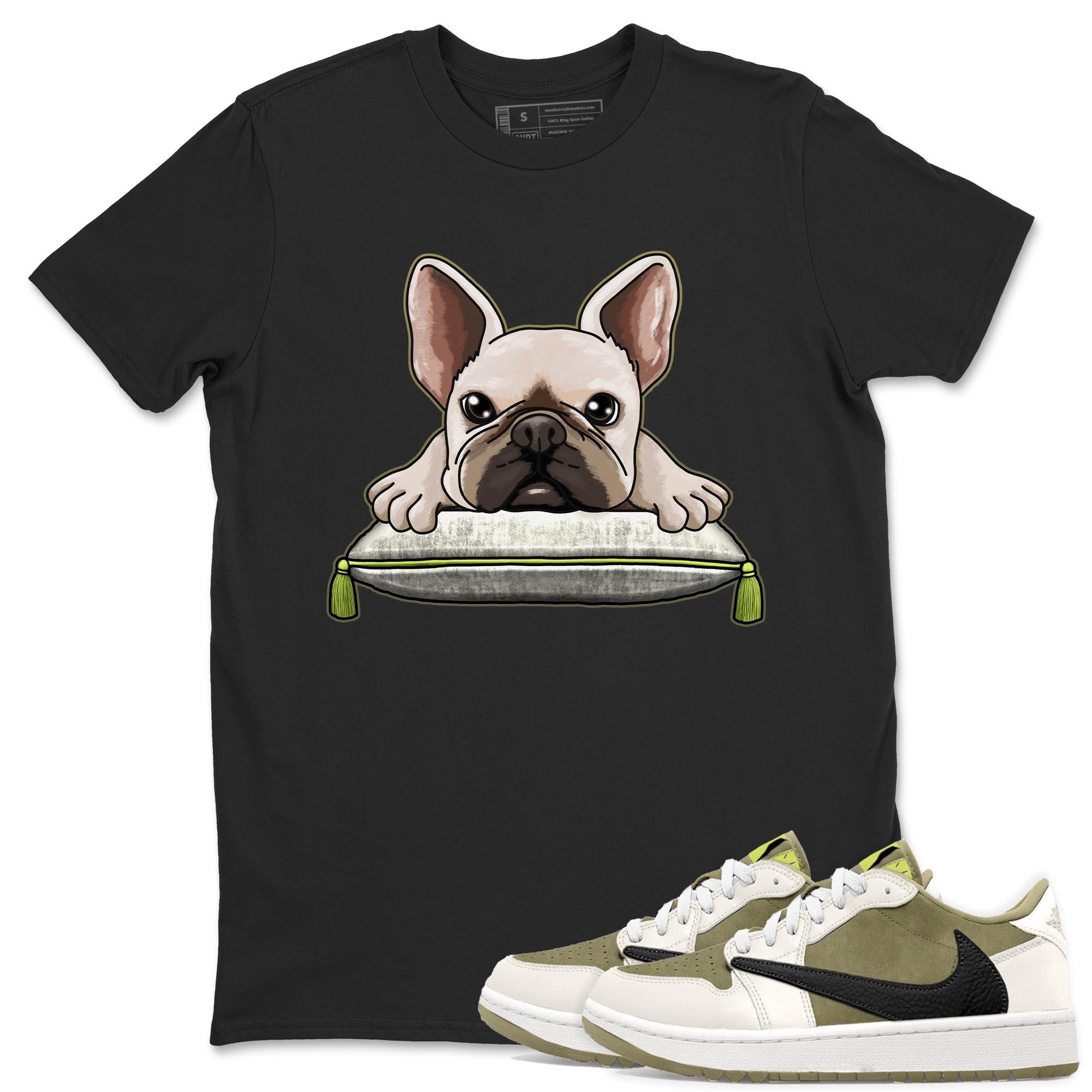 French Bulldog snkmatch Tee - Air Jordan 1 Travis Scott Golf Olive