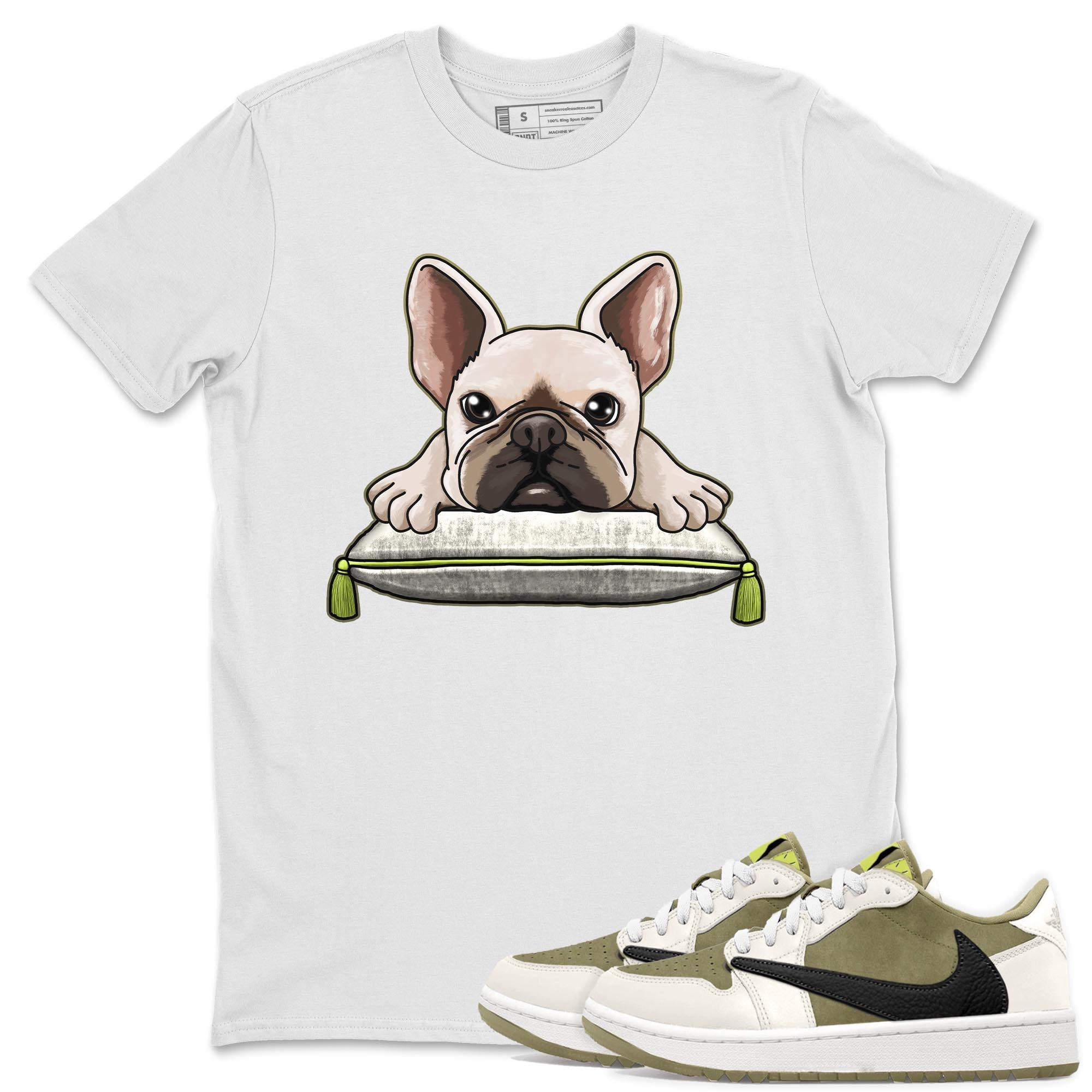 French Bulldog snkmatch Tee - Air Jordan 1 Travis Scott Golf Olive