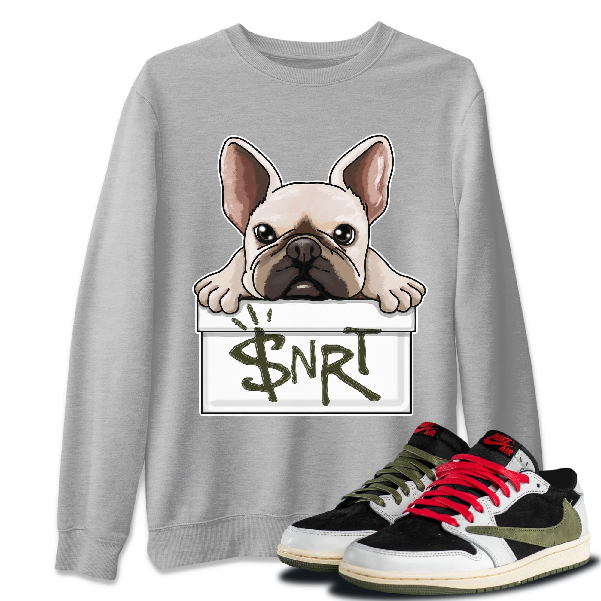 French Bulldog Unisex Tops - Air Jordan 1 Travis Scott Olive