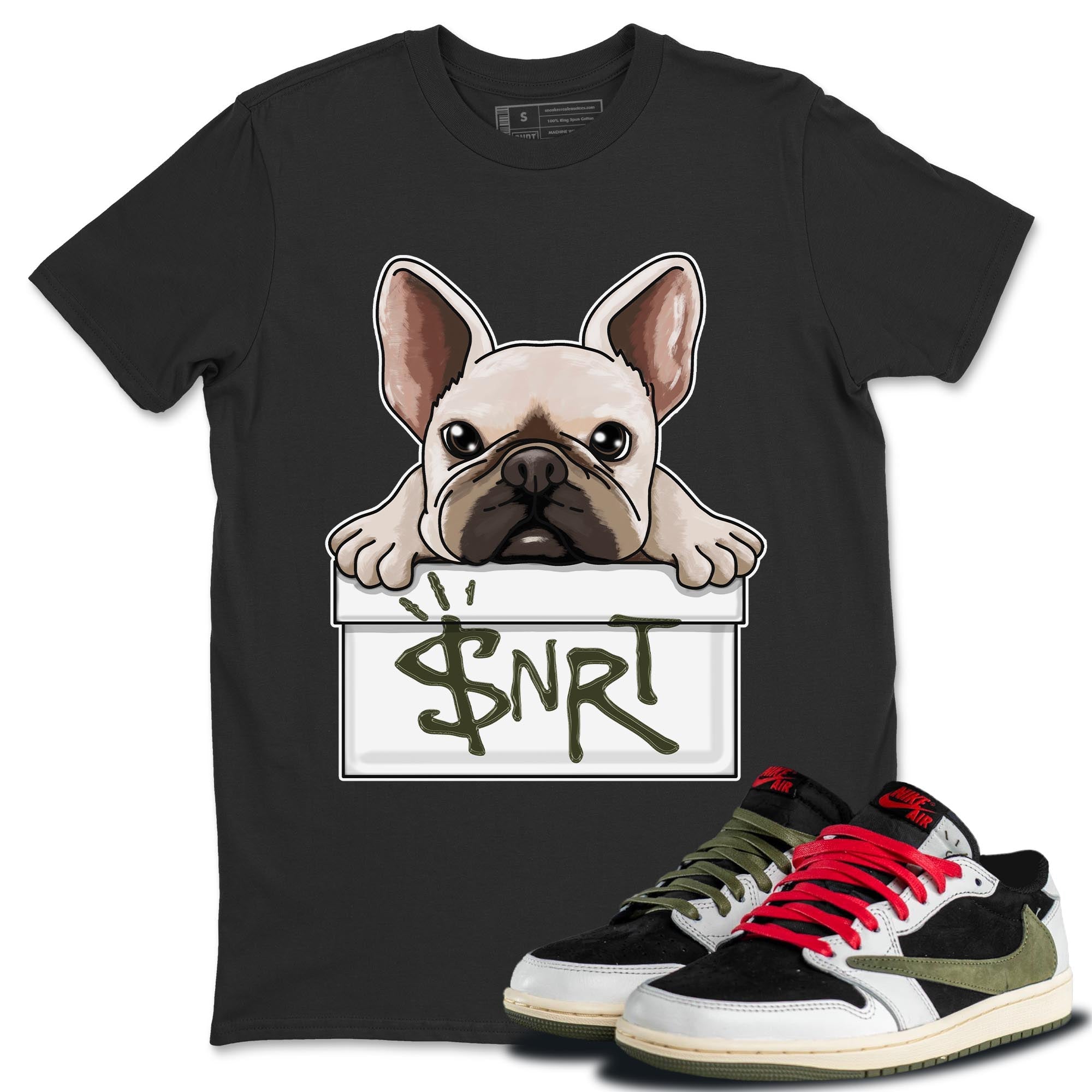 French Bulldog Unisex Tops - Air Jordan 1 Travis Scott Olive