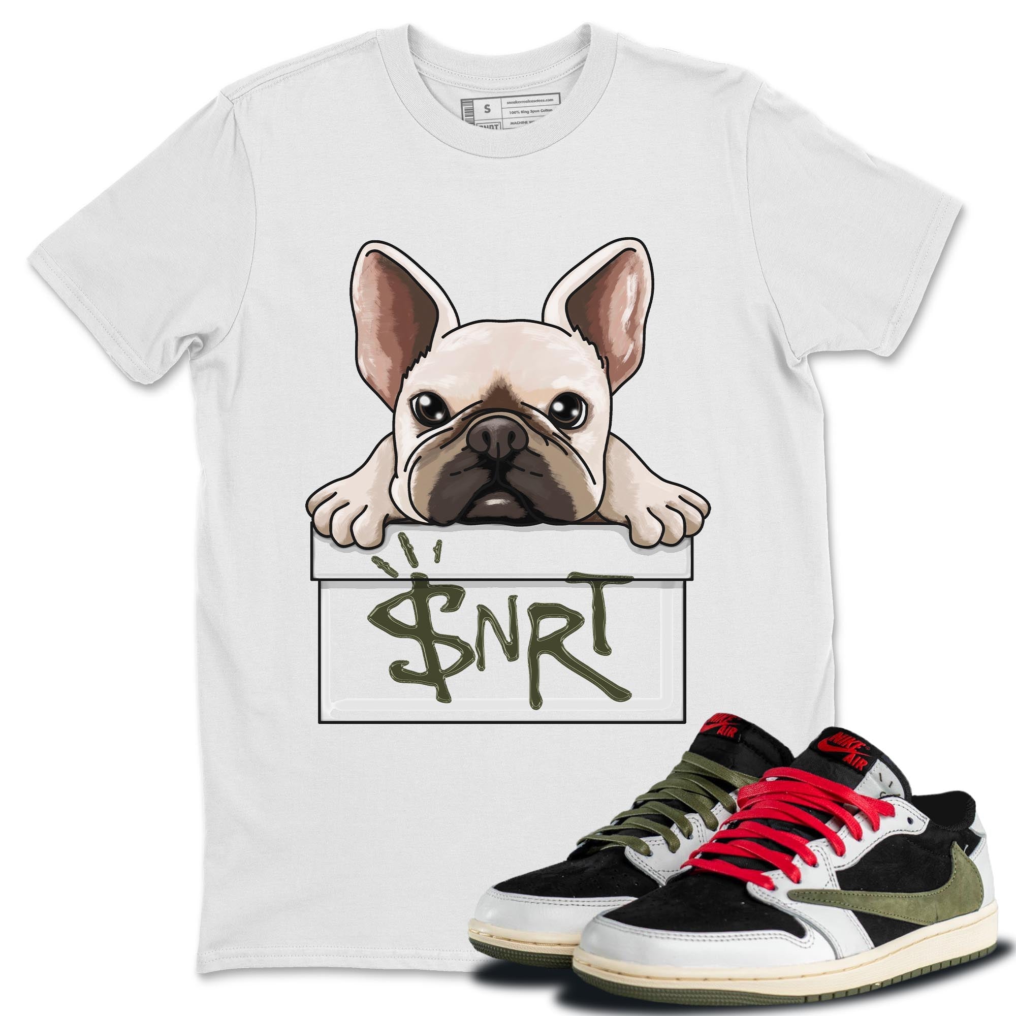 French Bulldog Unisex Tops - Air Jordan 1 Travis Scott Olive