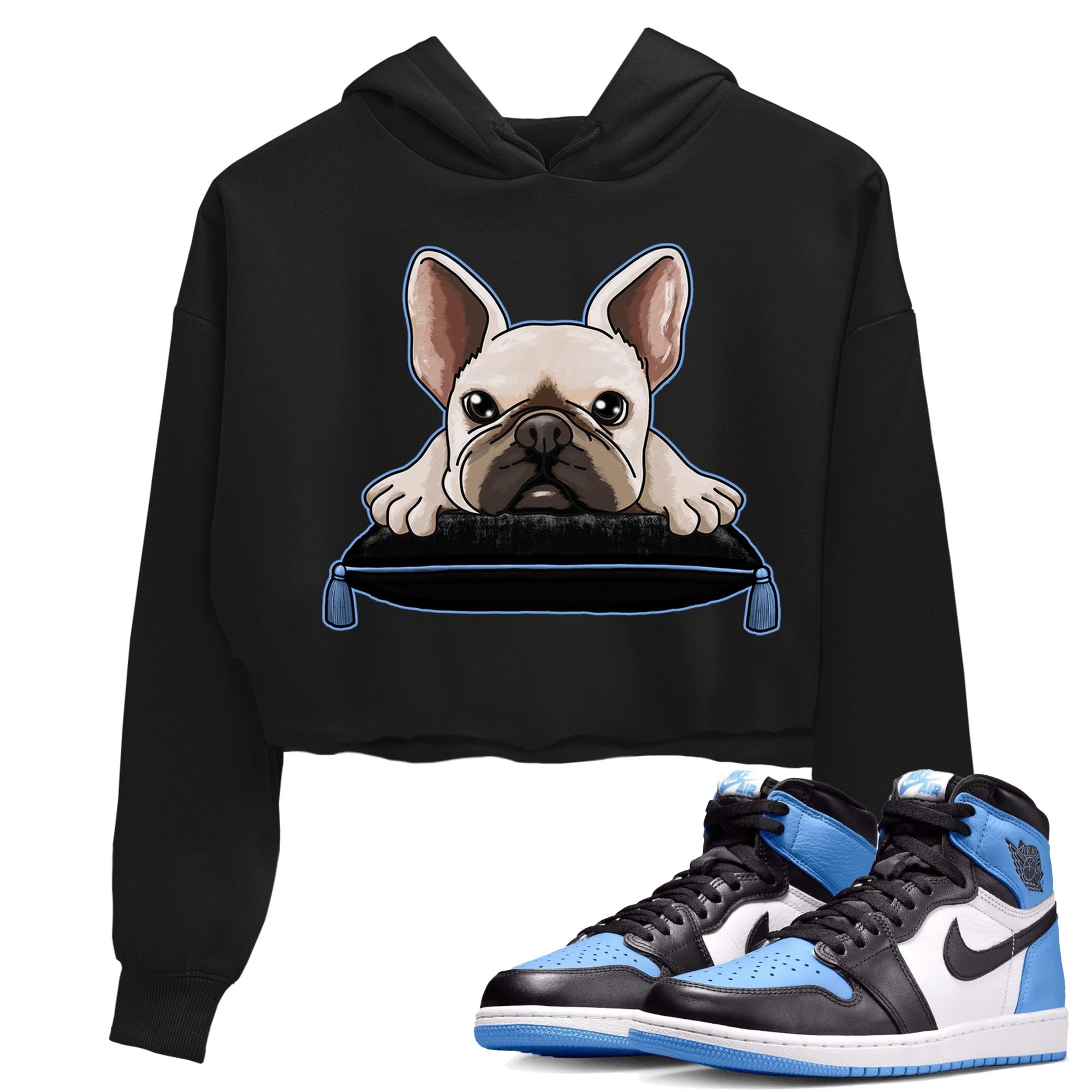 French Bulldog snkmatch Women's Top - Air Jordan 1 UNC Toe