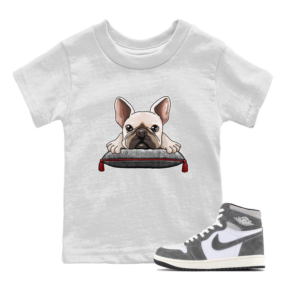 French Bulldog Kids Tops - Air Jordan 1 Washed Heritage