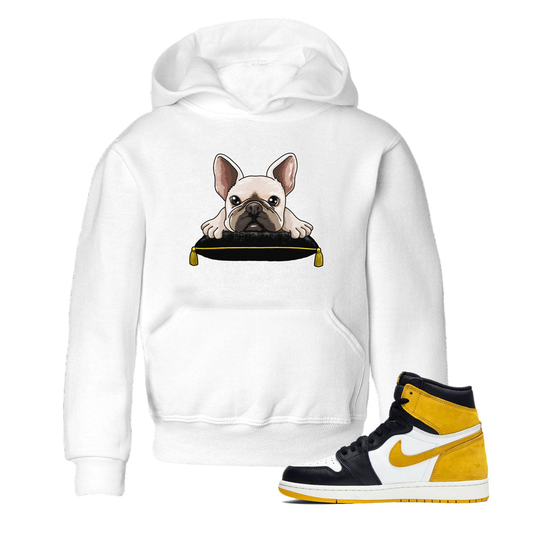 French Bulldog snkmatch Tees Kids - Air Jordan 1 Yellow Ochre