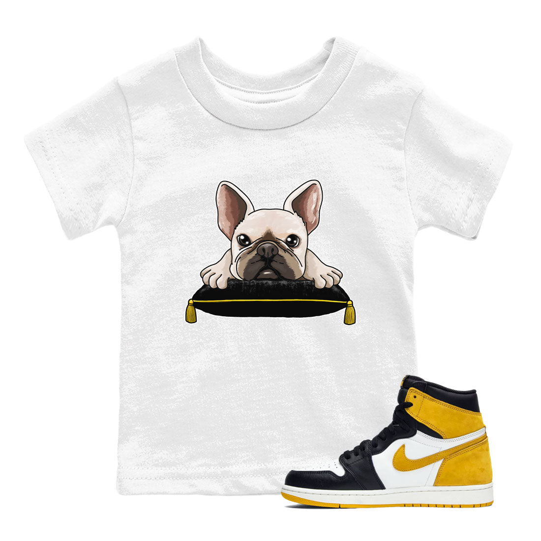 French Bulldog snkmatch Tees Kids - Air Jordan 1 Yellow Ochre