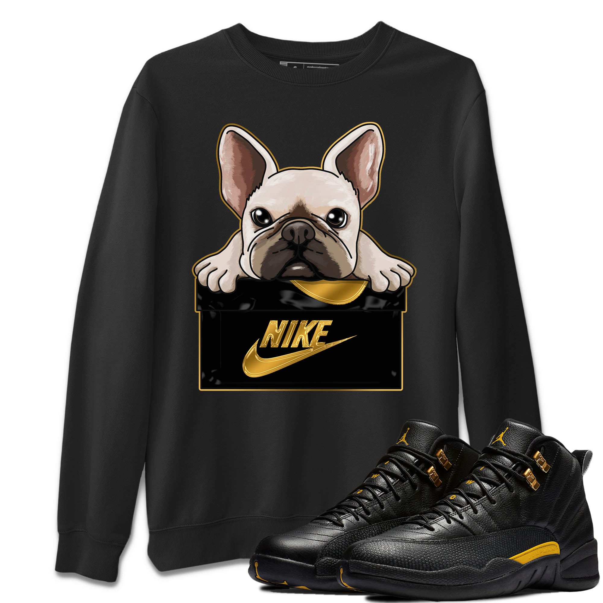 French Bulldog Unisex Tops - Air Jordan 12 Black Taxi