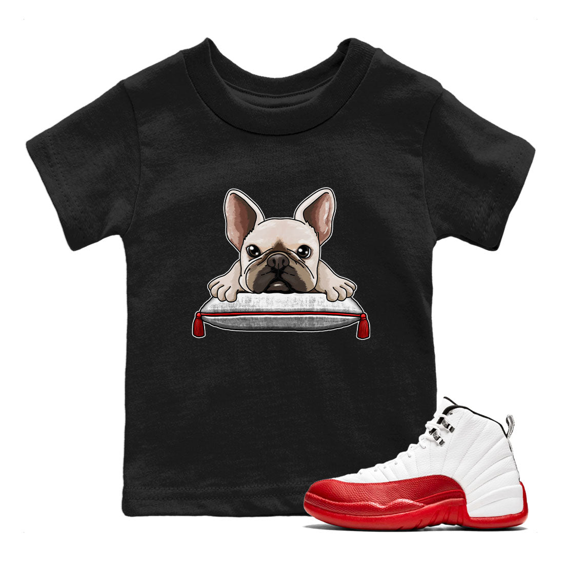 French Bulldog snkmatch Tee Kids - Air Jordan 12 Cherry