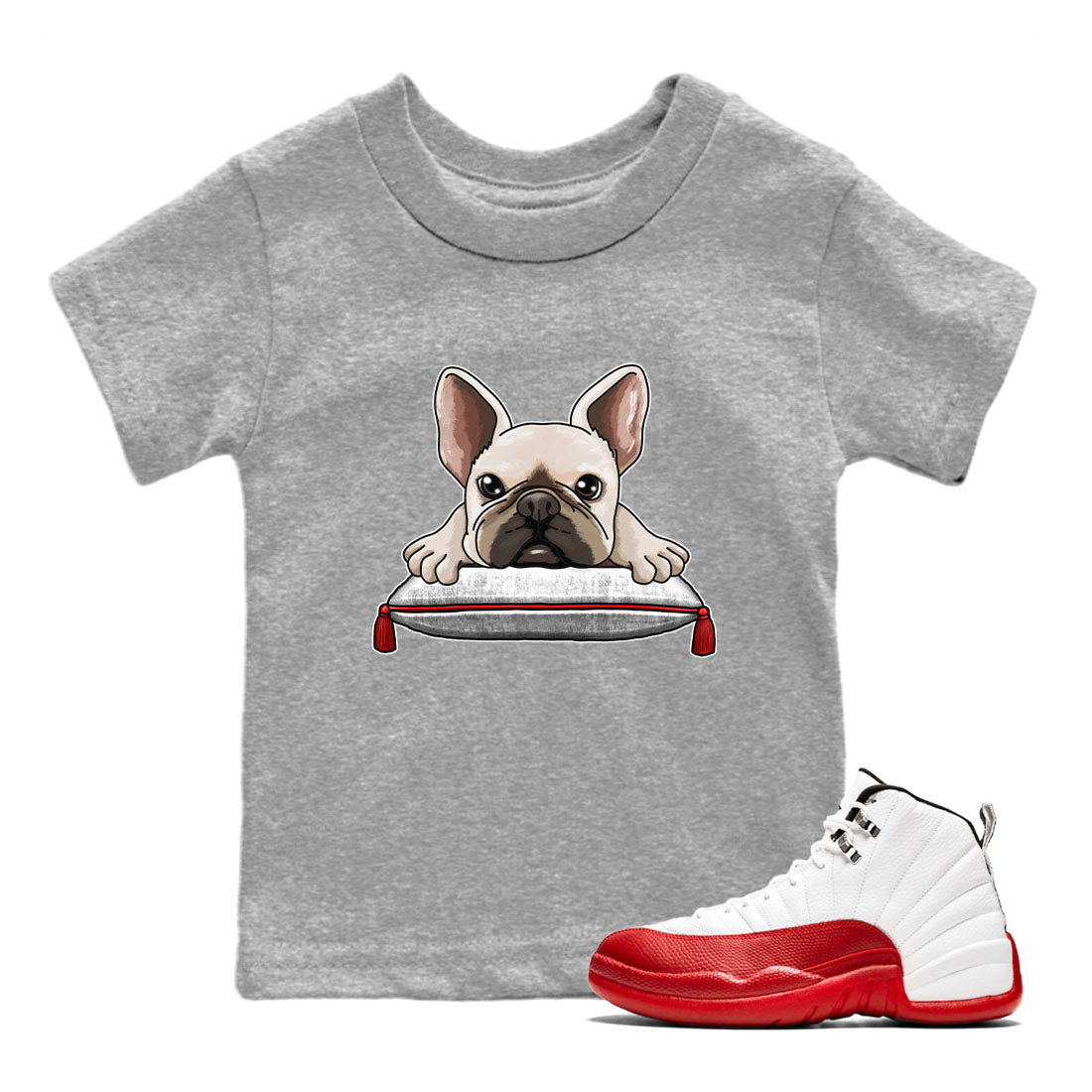 French Bulldog snkmatch Tee Kids - Air Jordan 12 Cherry
