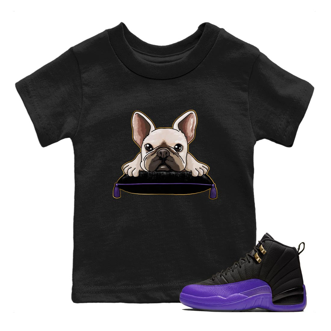 French bulldog snkmatch Tee Kids - Air Jordan 12 Field Purple