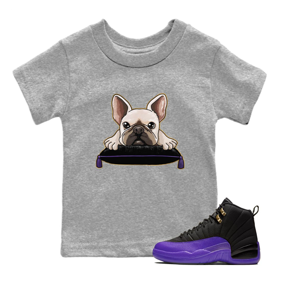 French bulldog snkmatch Tee Kids - Air Jordan 12 Field Purple