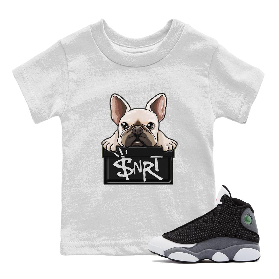French Bulldog Kids Tops - Air Jordan 13 Black Flint
